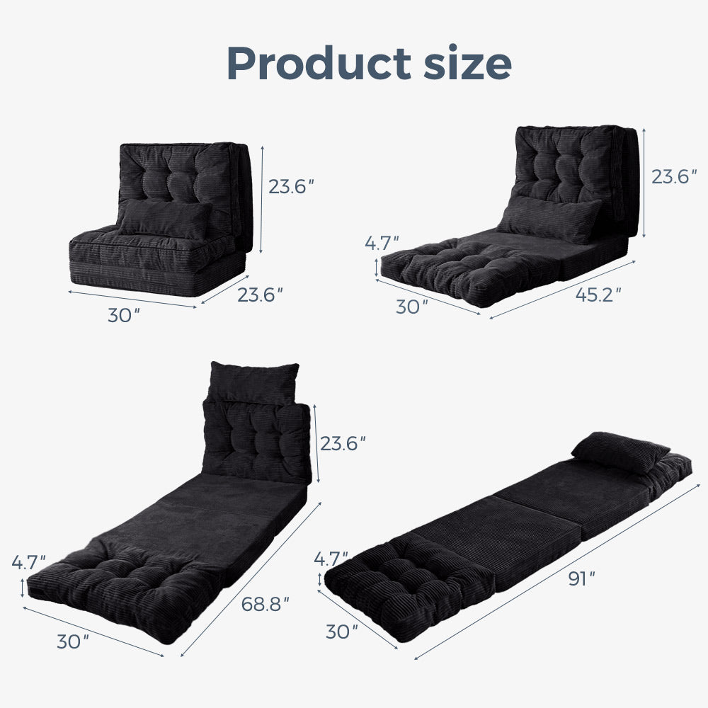 MAXYOYO Tufted Foldable Bean Bag Sofa Bed with Pillows - Black Floor Couch for Living Room, Bedroom & Dorm | Comfortable Lounge Chair for Relaxing, Reading & Gaming