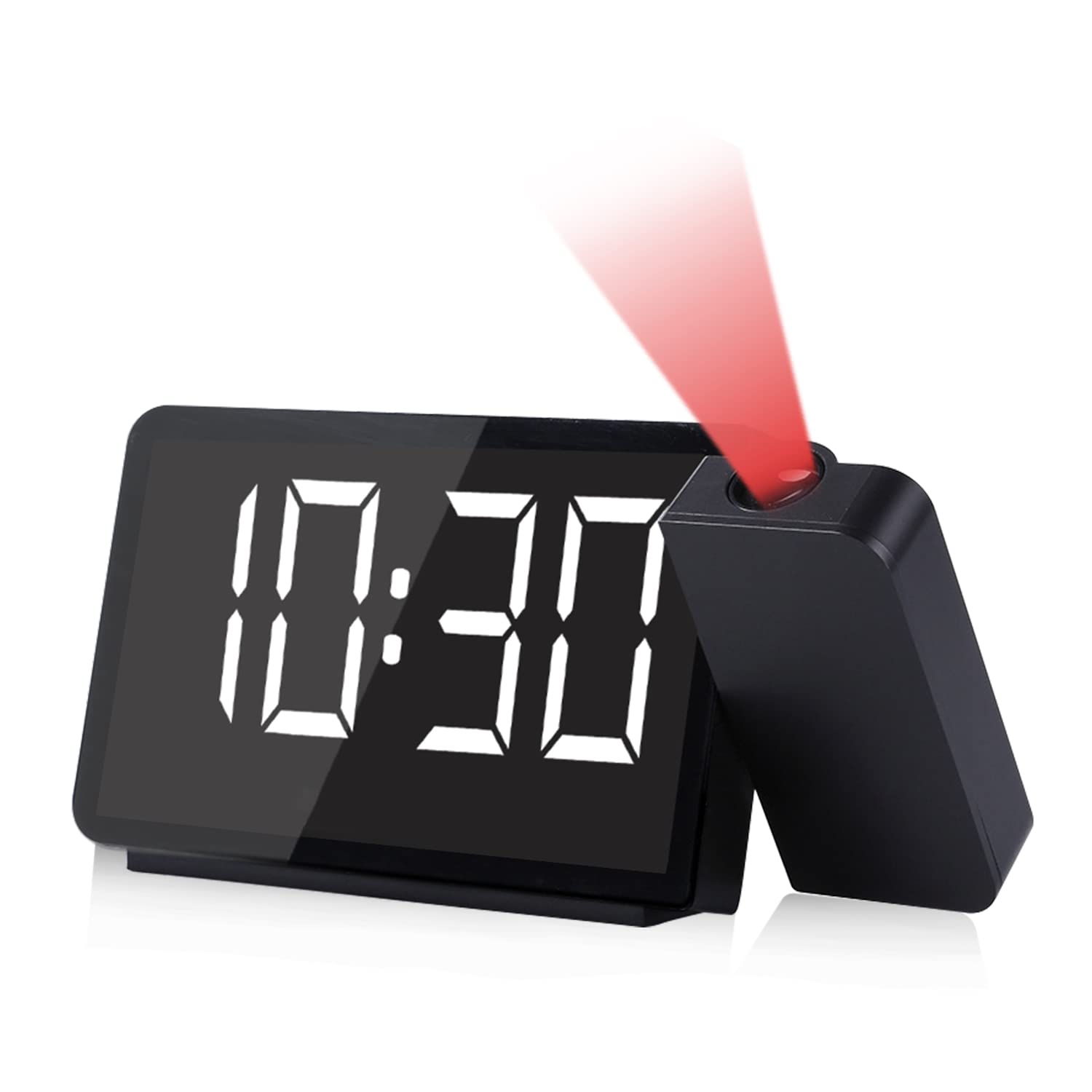 DR.PREPARE 360° Projection Alarm Clock with FM Radio & USB Port - Digital Clock with Adjustable Brightness, Dual Alarms, Sleep Timer for Bedroom, Office, Home Theater (12/24H Format) - Perfect for Nightstand, Travel & Home Entertainment Use