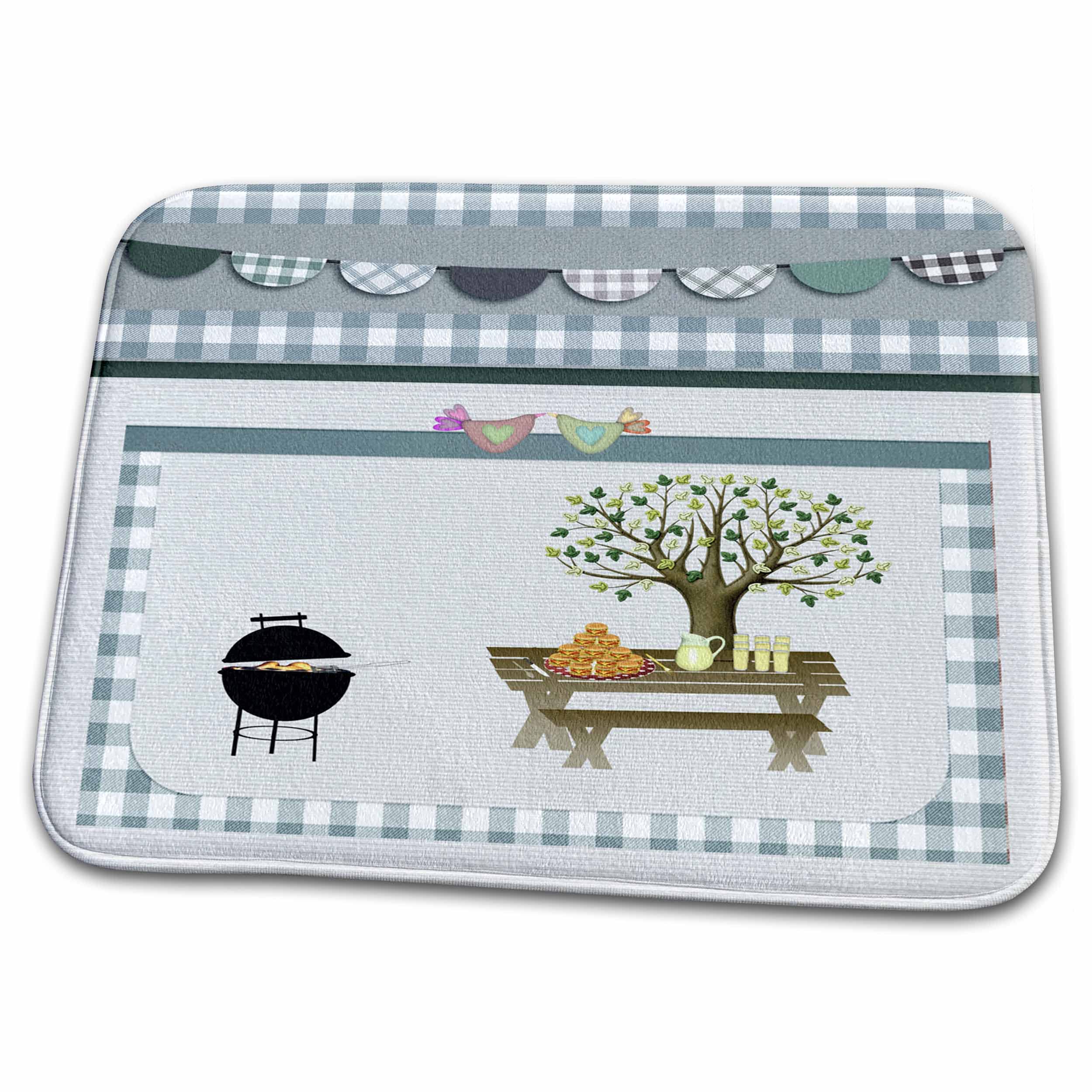 Premium Dish Drying Mat - Absorbent Kitchen Towel with Blue Gingham Picnic Design for Barbecue, Outdoor Dining & Party Serving - Perfect for Picnics, Camping & Home Kitchen Use