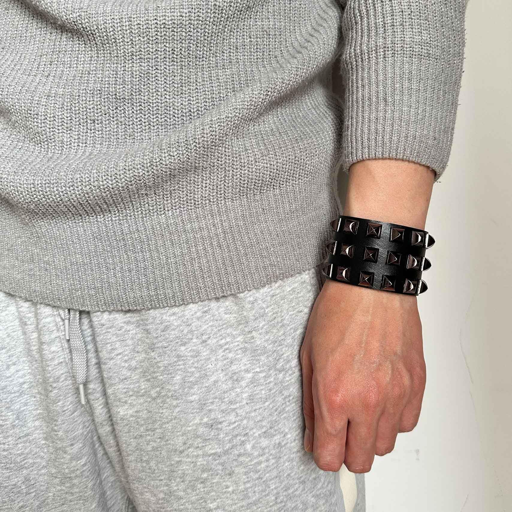 Punk Rock Pyramid Rivet Studded Wristband - Wide PU Leather Arm Cuff Bracelet for Women & Men - Gothic Fashion Accessory for Concerts, Parties & Alternative Style