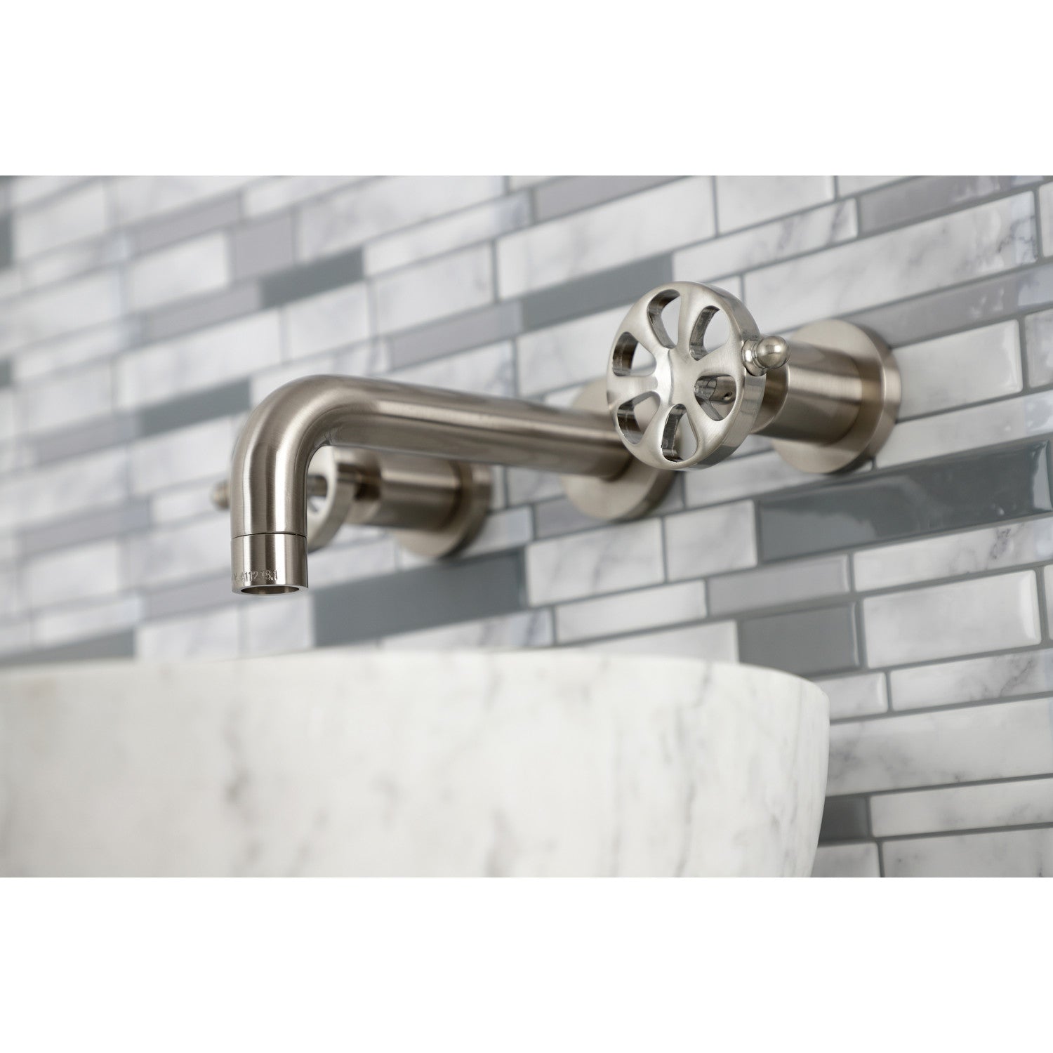 Belknap KS8128RX Brushed Nickel Double Handle 3-Hole Wall Mount Bathroom Faucet - Perfect for Modern Bathroom & Powder Room Installations