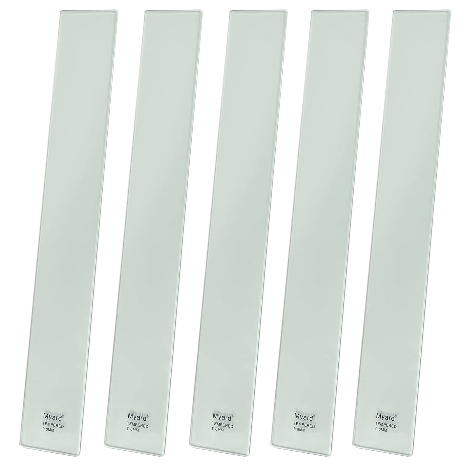 5-Pack 29 Inch Tempered Glass Balusters with Scenic Frontier Design - Includes 10-Pack Glass Railing Clamps for Staircase, Deck, Porch, Fence & Balcony - Durable Safety Railings for Wood or Aluminum Rails - Perfect for Modern Homes, Villas & Commercial Spaces