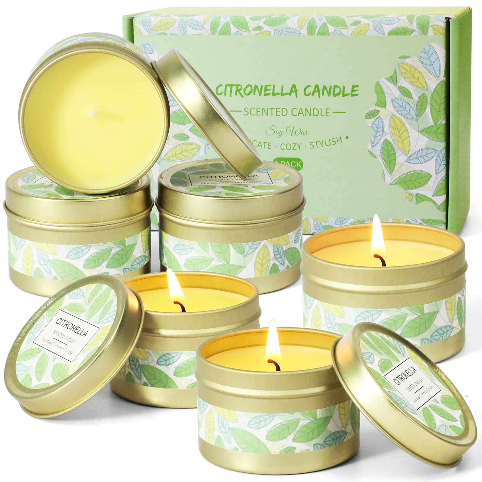 Citronella Soy Wax Candles 6-Pack for Outdoor Camping & Garden
