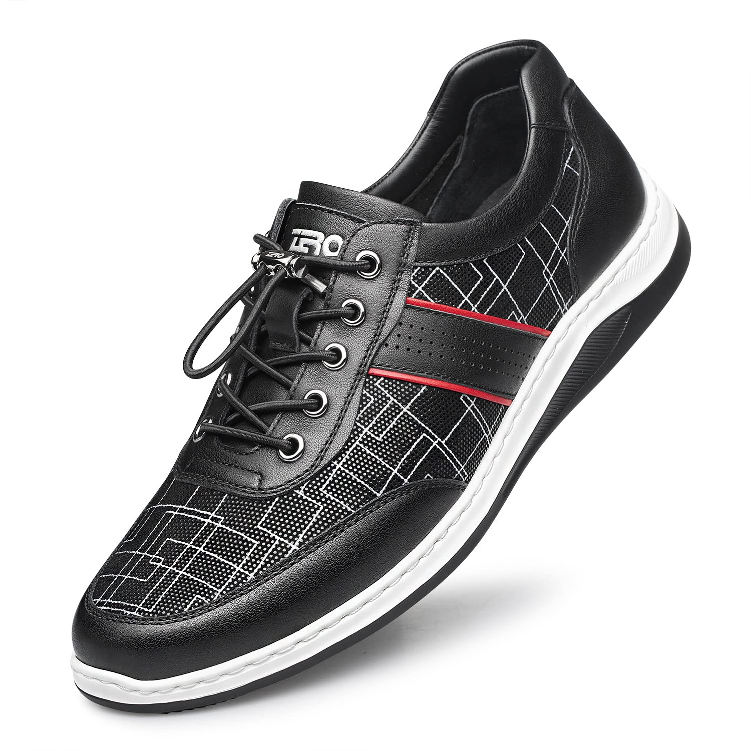ZRO Men's Casual Leather Shoes - Elastic Band Fashion Sneakers for Spring 2022 | All-Match Punching Shoes for Work, Travel & Everyday Wear