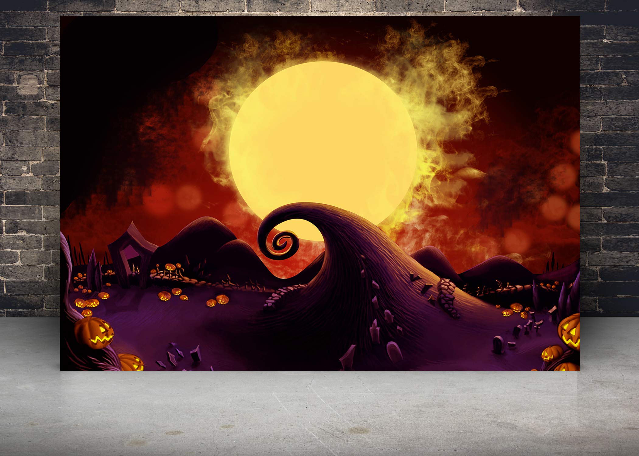 7x5FT Halloween Backdrop - Fantasy Pumpkin Lantern Moon Ghost Bat Design Seamless Vinyl Photography Background for Studio, Party Decor & Spooky Photo Shoots