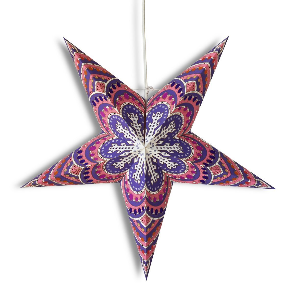 3 Pack 24 Inch Purple Snowflake Paper Star Lanterns with LED Bulbs & Cord - Christmas Party Decor, Holiday Home Lighting, Winter Wedding Centerpiece