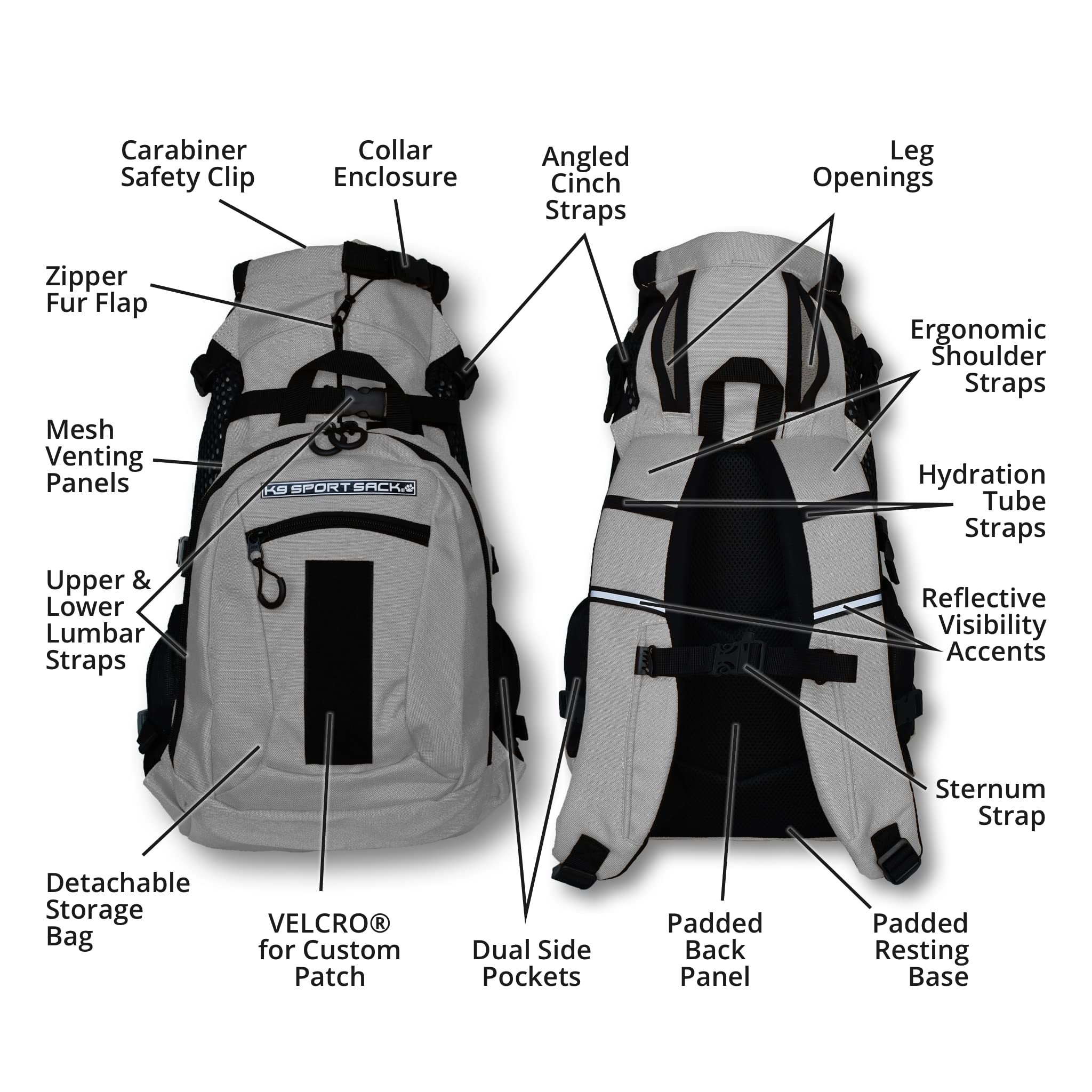 K9 Sport Sack Adjustable Dog Carrier Backpack for Small Dogs - Light Grey | Hands-Free Pet Carrier for Hiking, Biking & Travel | Comfortable & Secure Dog Backpack for Outdoor Adventures