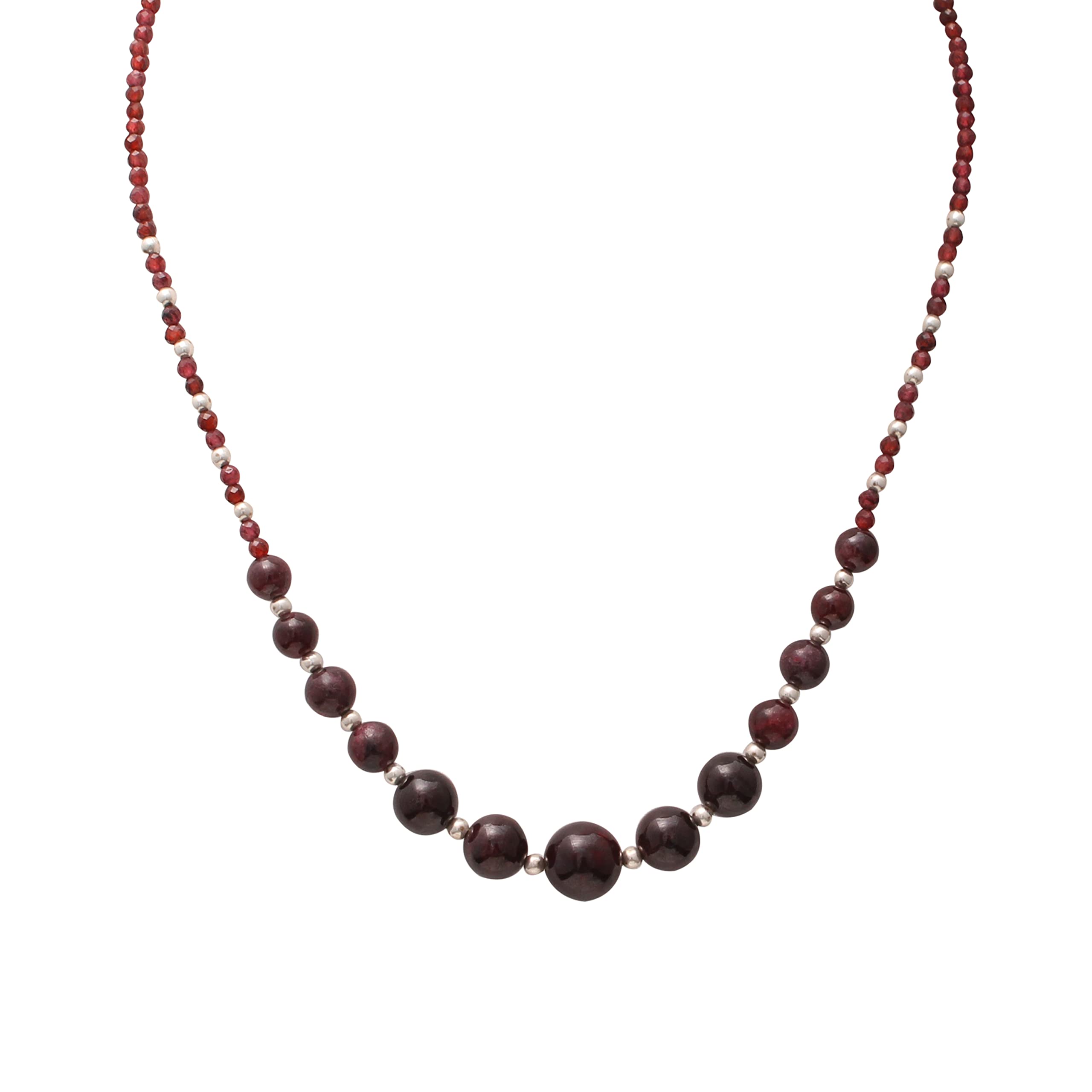 **A&M Natural Garnet Faceted Round & Smooth Round 925 Sterling Silver Necklace – Healing Garnet Beads Jewelry for Women, Handmade Beaded Necklace for Spiritual Healing & Energy Balance | Perfect for Meditation, Yoga & Everyday Elegance**
