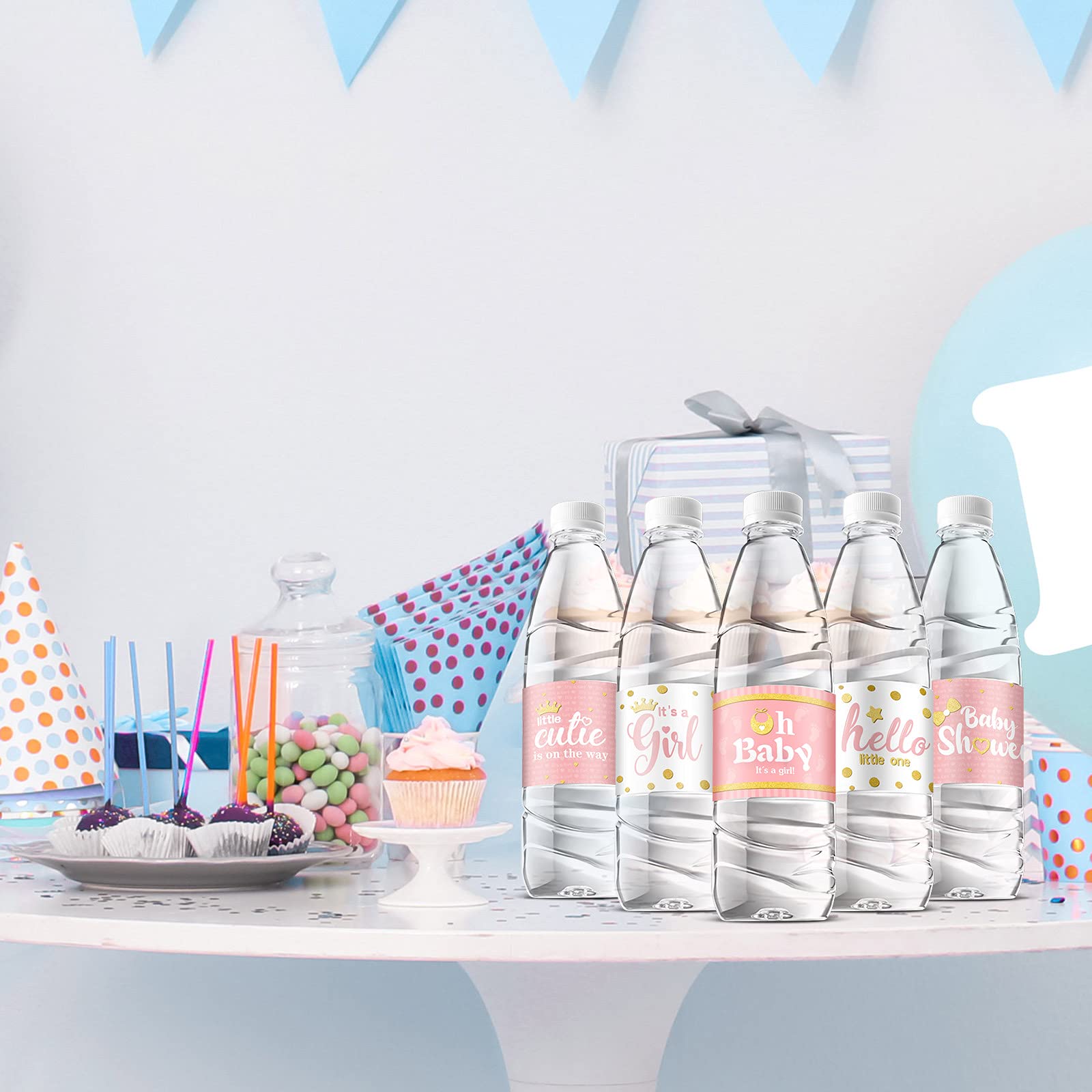 Waterproof Baby Shower Bottle Labels - 39pcs Girl Style for Party Decor