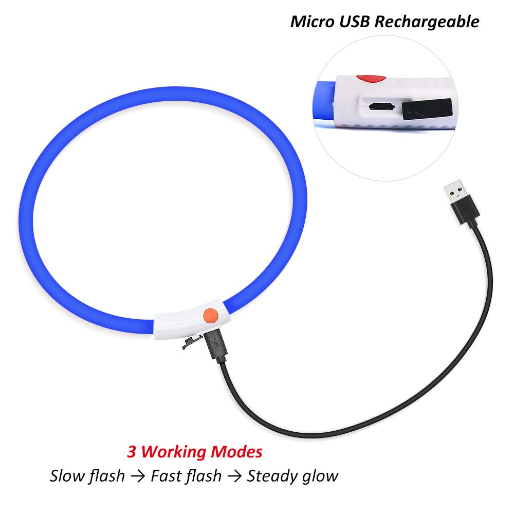 BSEEN Rechargeable LED Dog Collar - Glowing Safety Collar with Cuttable Design for Small, Medium & Large Dogs (Blue) | Perfect for Night Walks, Jogging & Outdoor Adventures