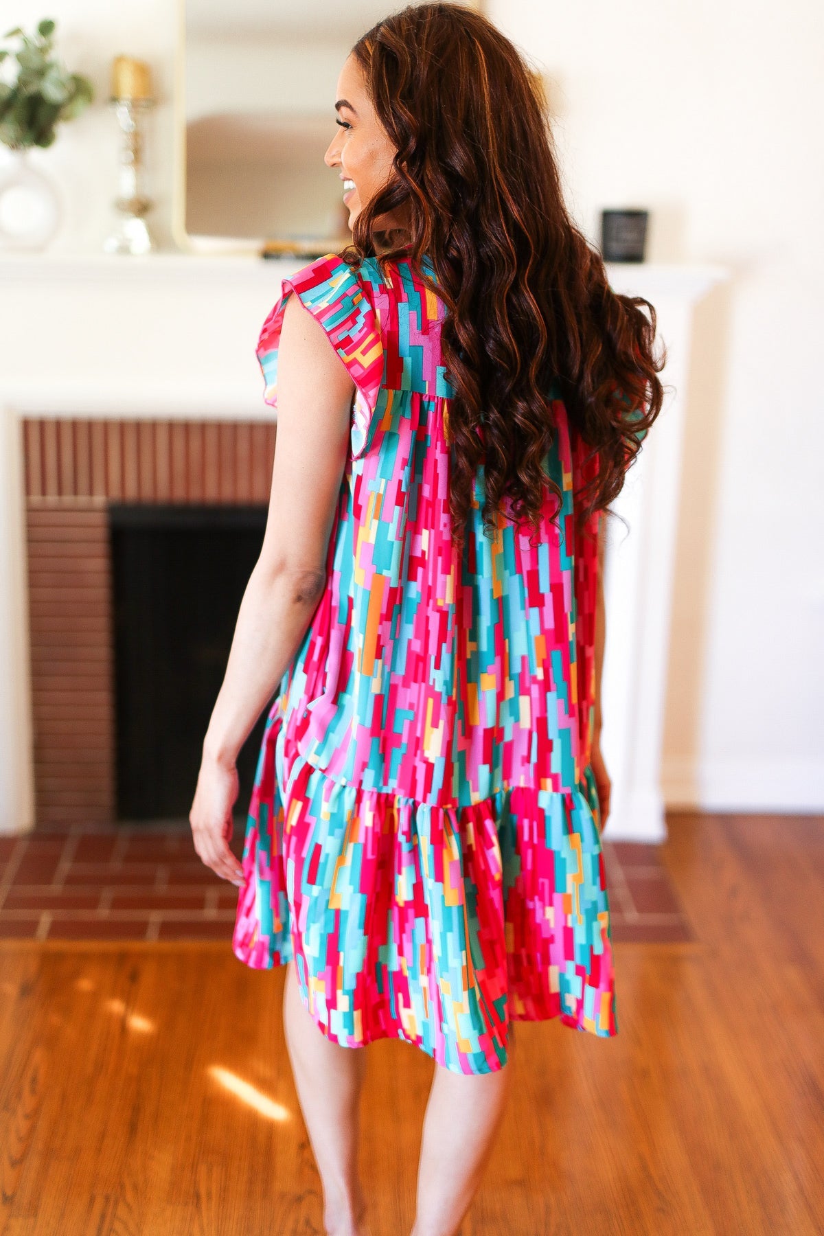 Stylish Multicolor Abstract Print Tiered Ruffle Sleeve Dress for Women | Trendy Party & Cocktail Outfit | Perfect for Date Night, Wedding Guest & Special Occasions