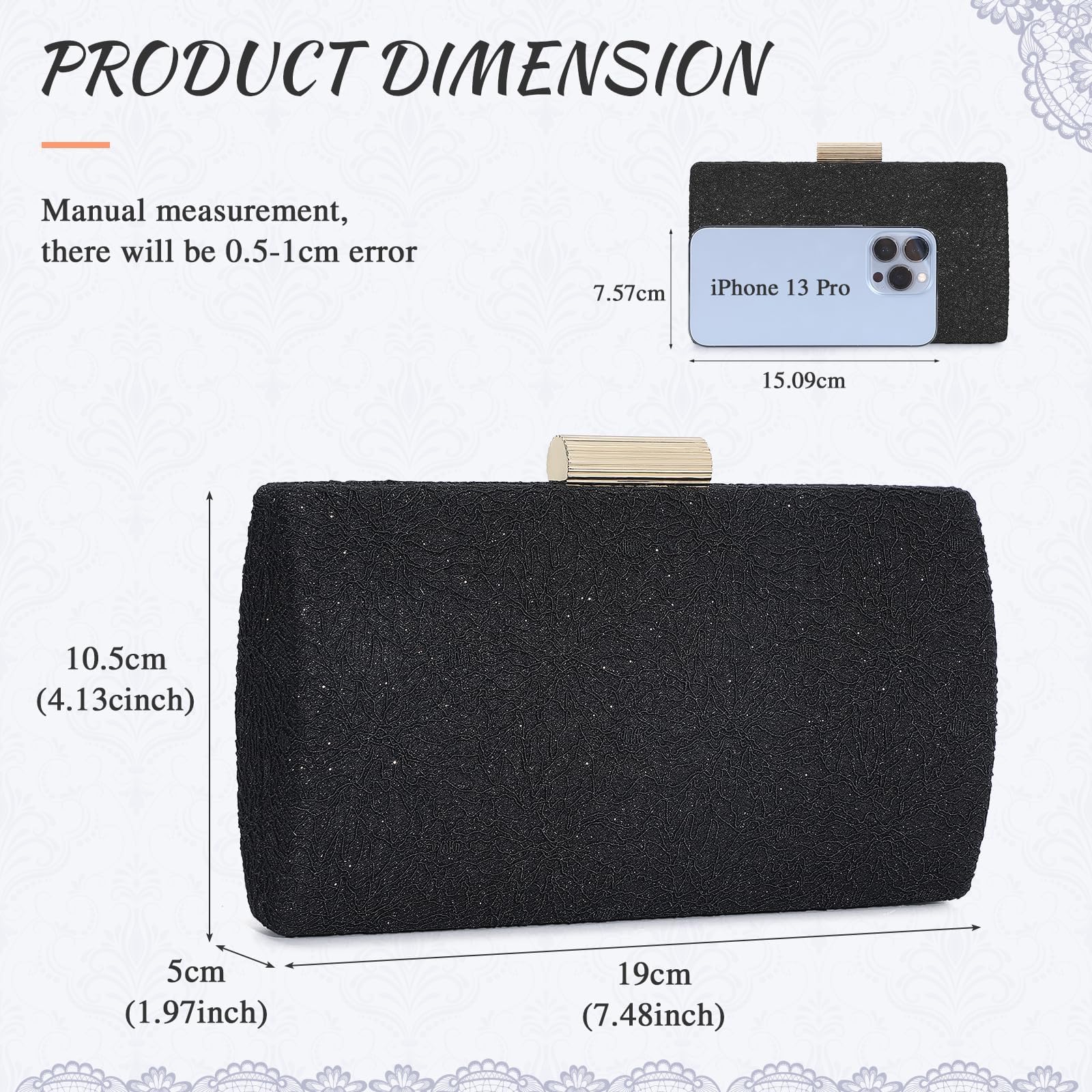 UBORSE Women's Glitter Lace Clutch Purse - Elegant Square Evening Bag for Wedding, Party & Formal Events - Perfect for Prom, Cocktail Dinners & Special Occasions