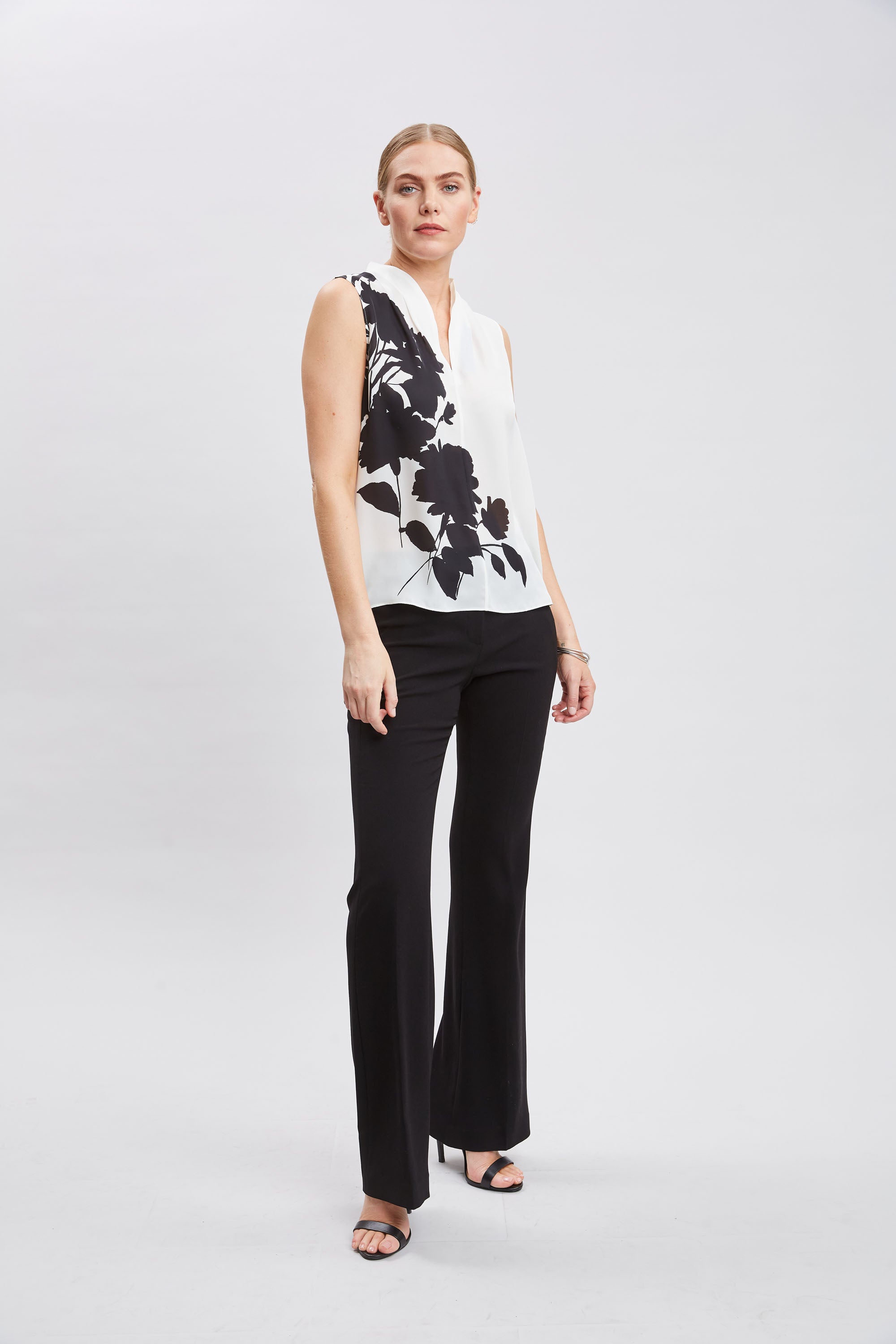 Midnight Garden Sleeveless Silk Blouse for Women - Elegant Floral Print Summer Top for Casual Wear & Evening Outfits