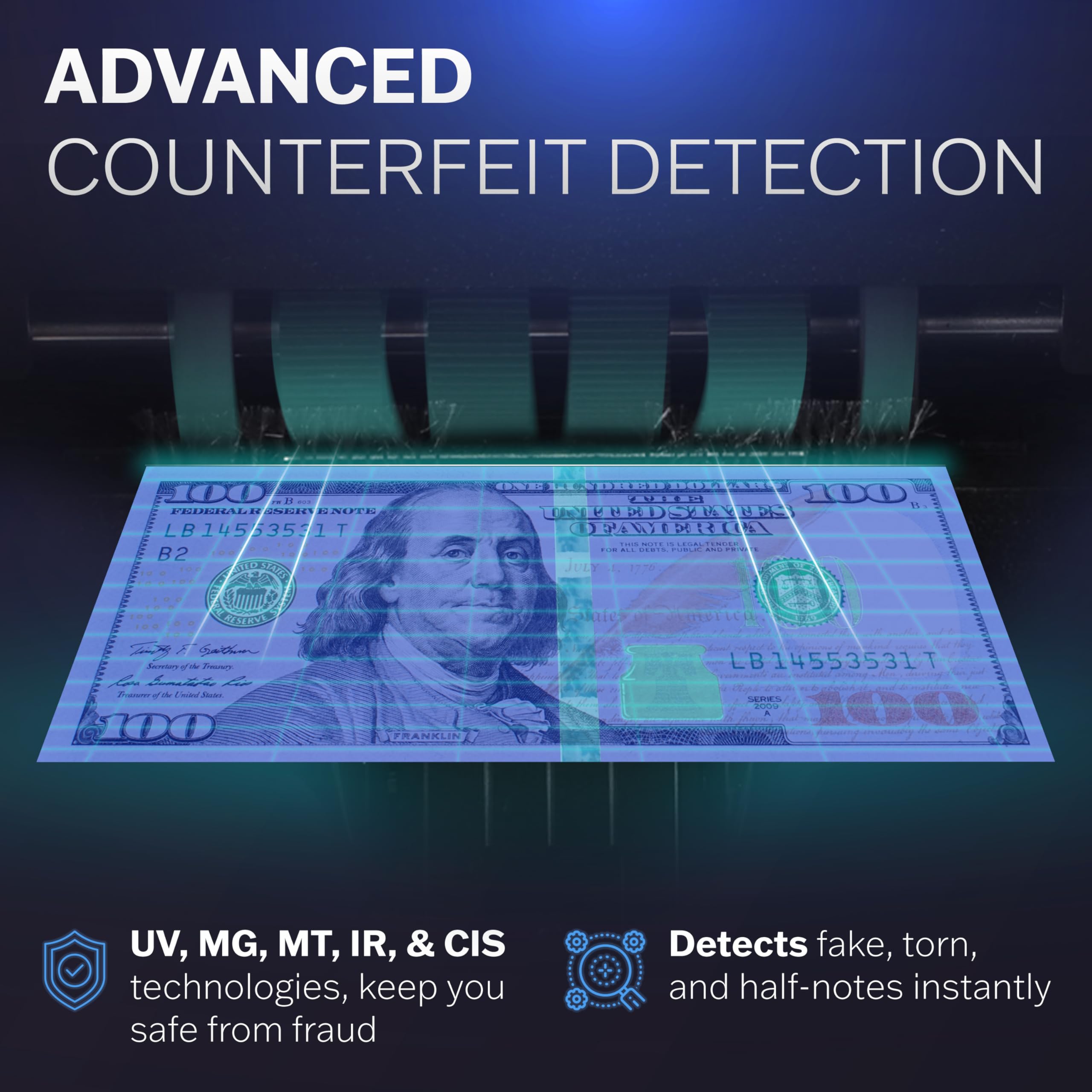 CR5 Mixed Denomination Money Counter Machine with UV/MG/IR/DD Counterfeit Detection for USD, EUR, MXN, GBP & CAD - High-Speed Bill Counter for Banks, Retail Stores & Cash-Intensive Businesses