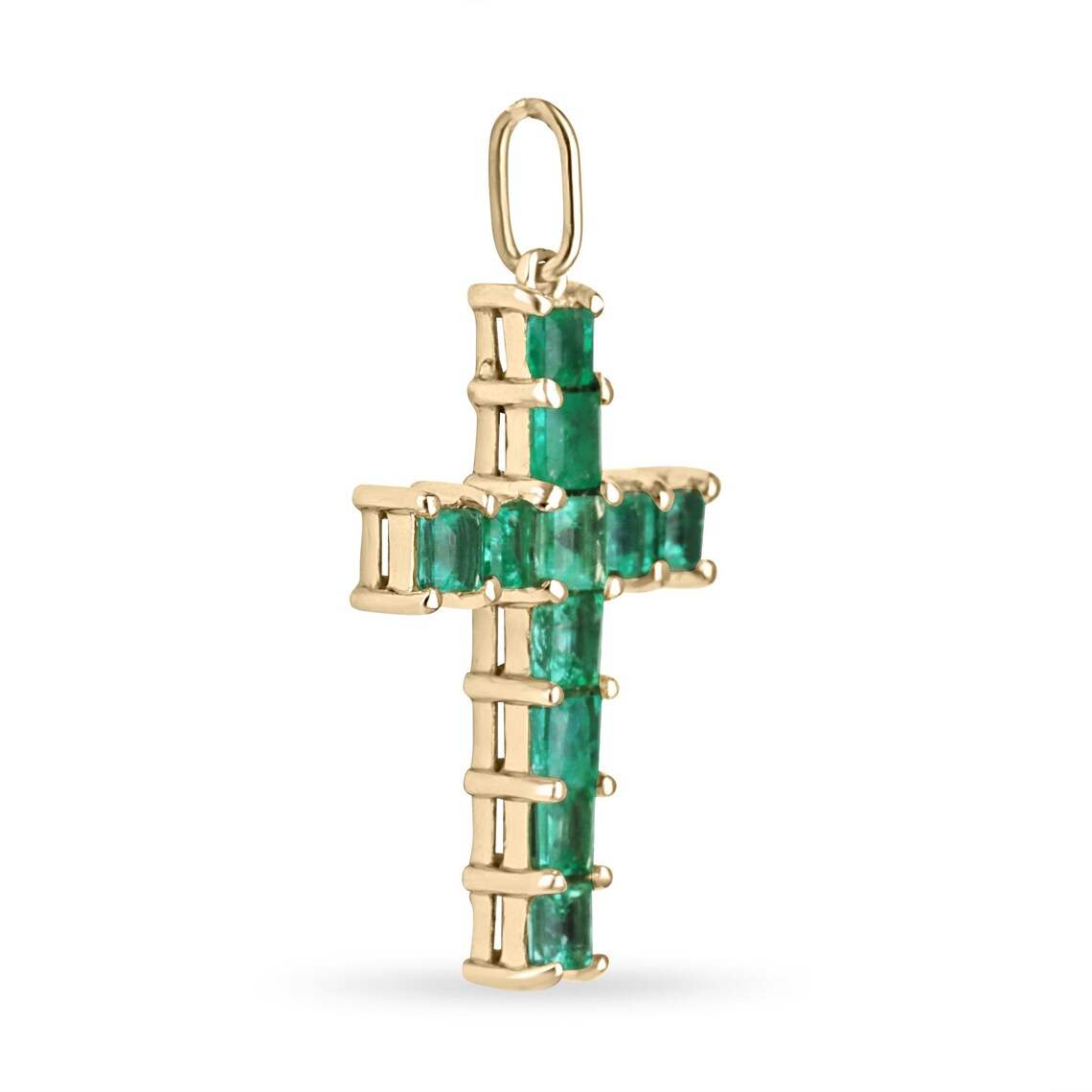 2.20 Carat Natural Princess Cut Emerald Cross Pendant Necklace - Elegant Shiny Jewelry for Women, Perfect Gift for Christmas, Birthday & Special Occasions