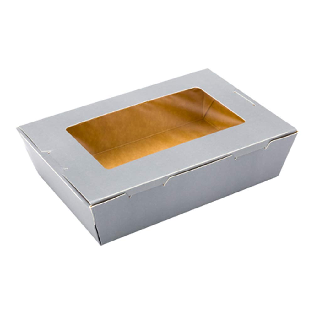 Restaurantware Cafe Vision 42oz Disposable To-Go Food Containers - 200 Pack Grease-Resistant Gray Paper Takeout Boxes with Hinge Lock & Window | Perfect for Lunch, Desserts, Catering & Restaurant Takeout