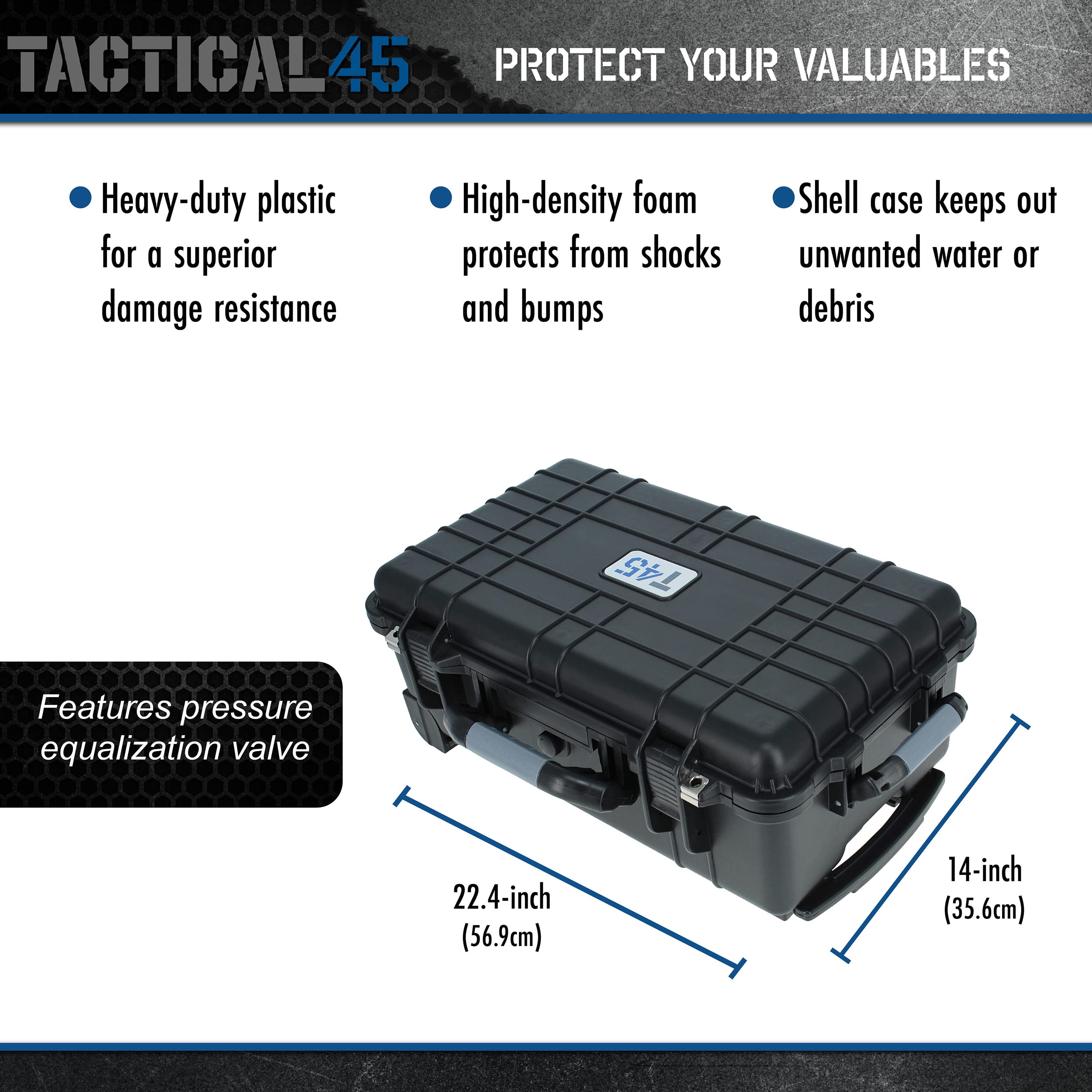 22.4 x 14 x 9.4in Waterproof Wheeled Hard Case with Customizable Foam Padding - Protective Storage for Rifles, Cameras, Drones & Electronics | Perfect for Travel, Outdoor Adventures & Equipment Transport