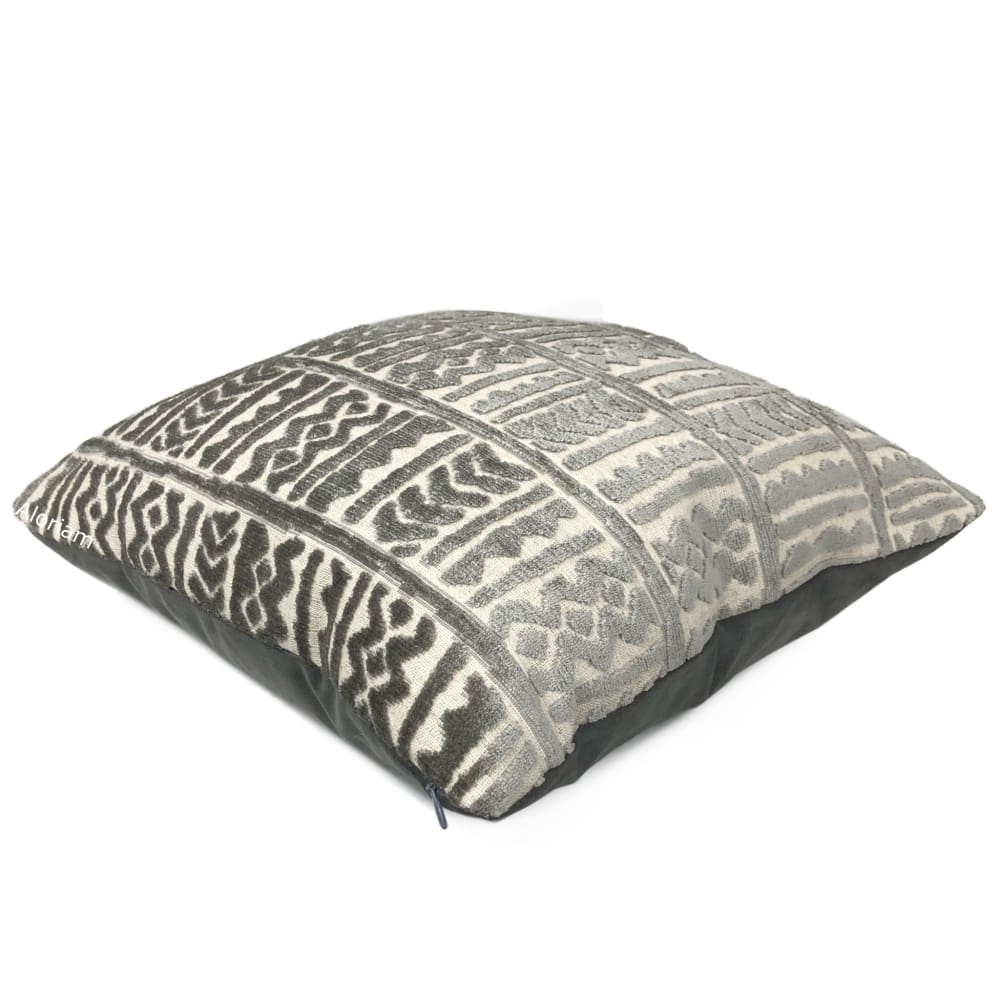 Giza Gray Ethnic Cut Velvet Pillow Cover - Bohemian Home Decor for Sofa, Bed & Living Room - Soft Decorative Throw Pillow Case for Modern Interior Design