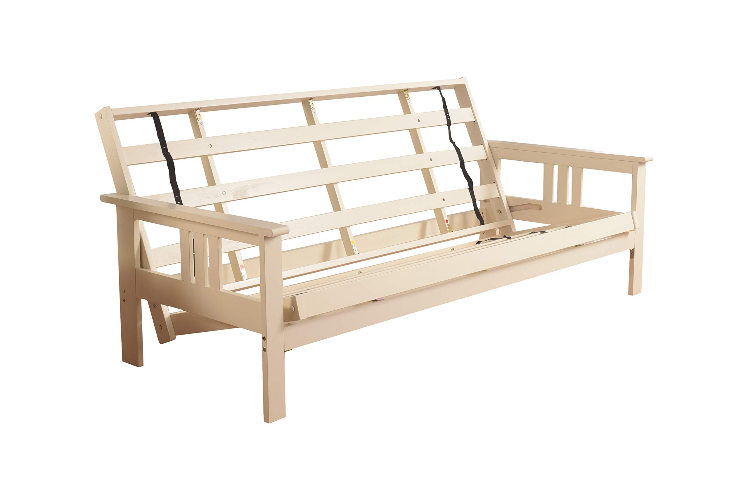 Kodiak Furniture Monterey Futon Frame - No Drawers - Antique White Finish | Space-Saving Sofa Bed for Small Apartments, Guest Rooms & Dorm Living