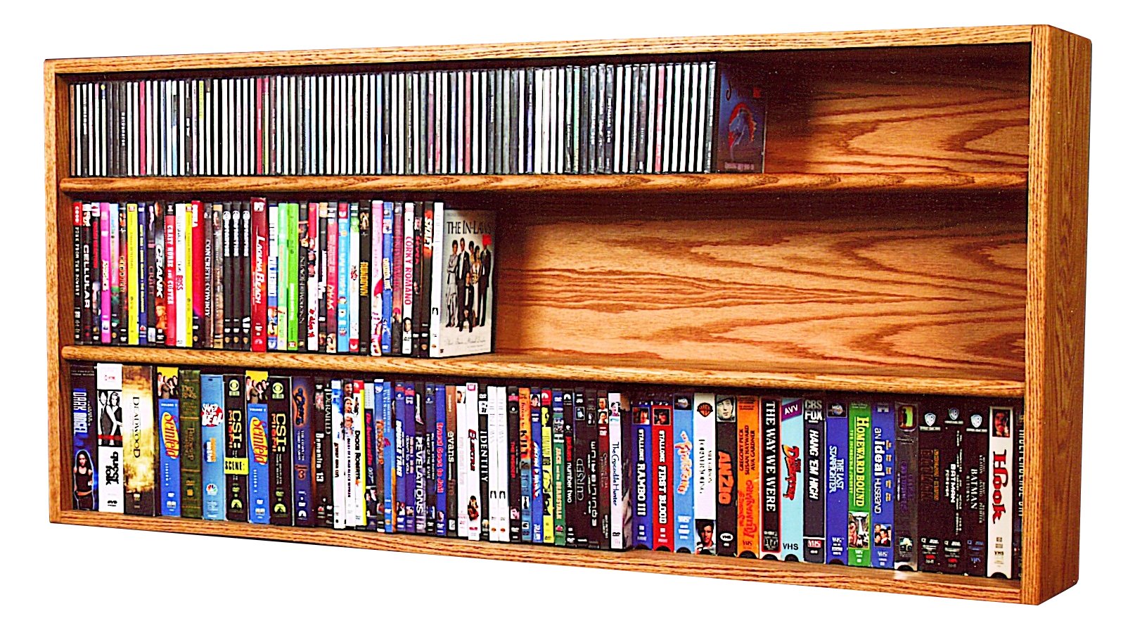 HILL 13 Series CD/DVD Storage Cabinet - 313-4W Oak Wood Media Shelf Unit with 3 Adjustable Shelves (23.75
