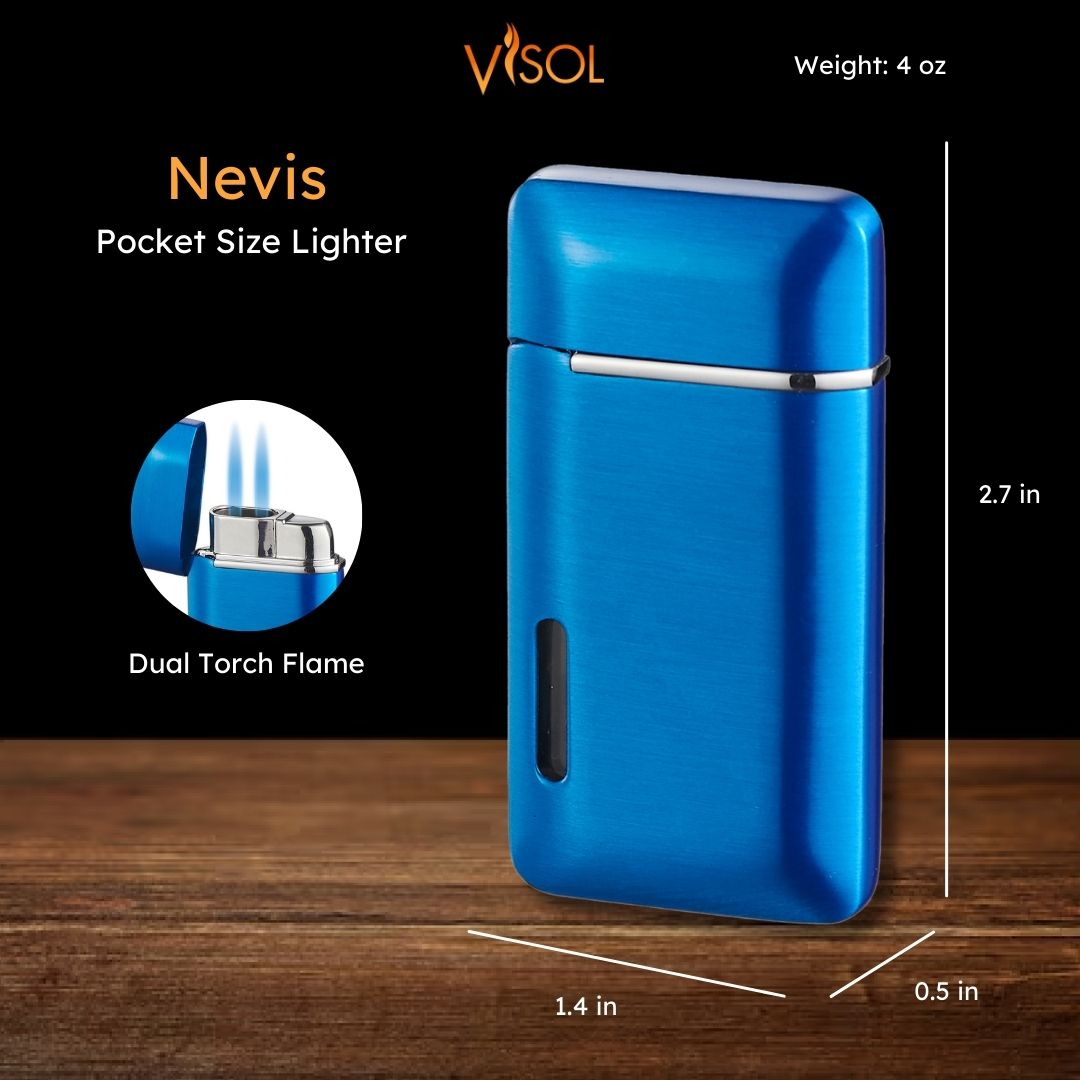 Visol Neiss Dual Torch Cigar Lighter - Refillable Butane Windproof Jet Flame Lighter for Cigars, Cigarettes & Outdoor Use (Blue) - Perfect for Smoking, Camping & BBQ Parties