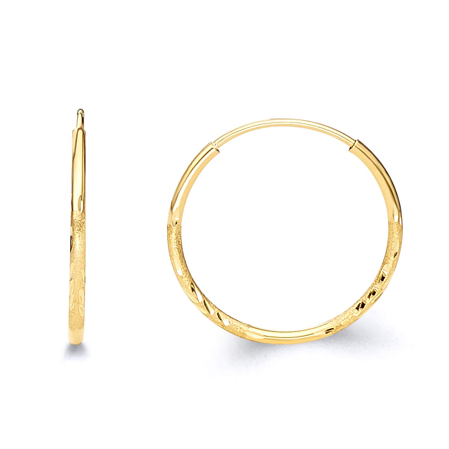 14K Yellow Gold 1.5mm Thin Satin Finish Endless Hoop Earrings for Women - Minimalist Everyday Jewelry, Perfect for Work, Date Night & Gift Giving