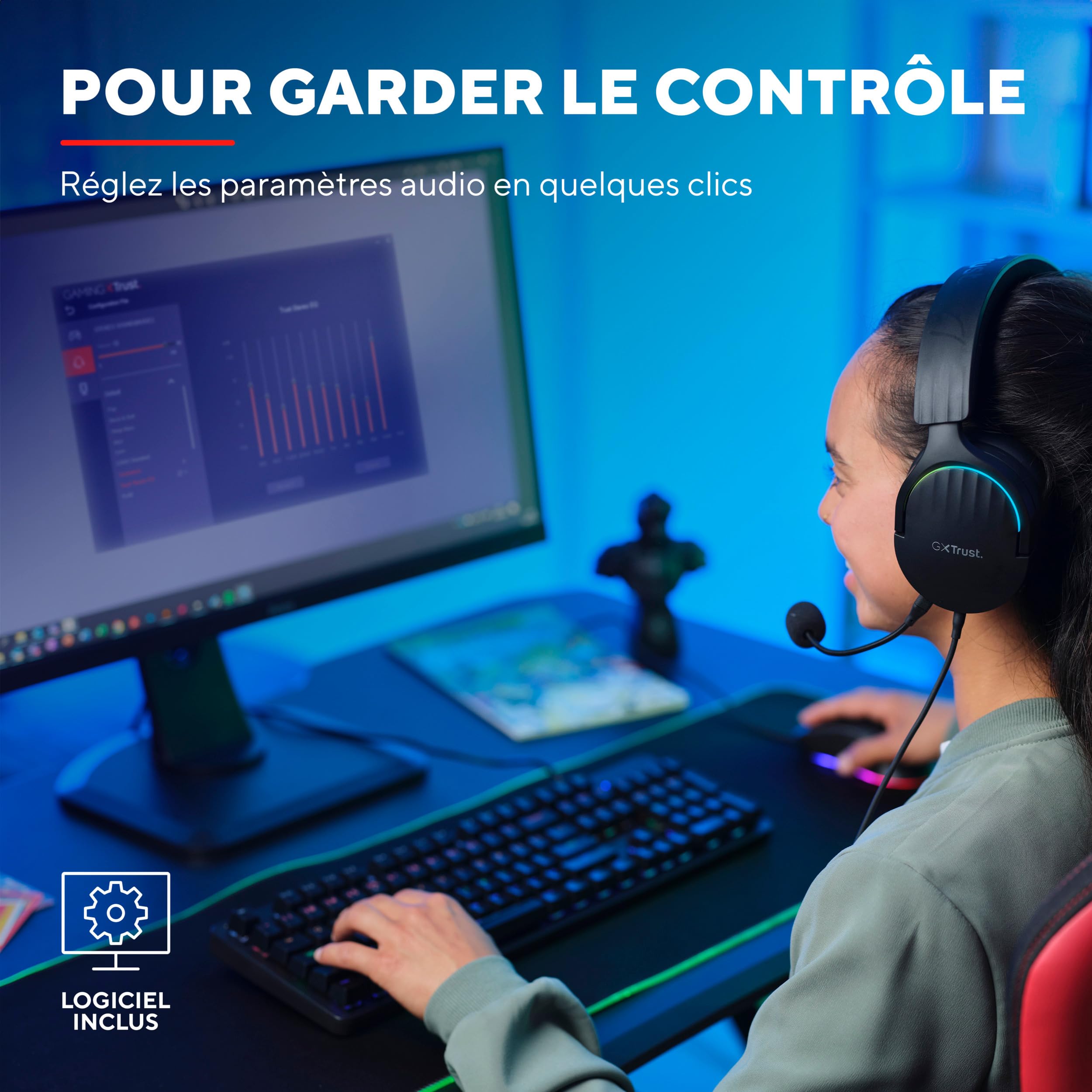 Trust Gaming GXT 490 Fayzo Wired Over-Ear Gaming Headset with 7.1 Surround Sound, 50mm Drivers, RGB Lighting, 85% Recycled Plastics - Noise-Canceling Mic for PC, PS5 (Black) - Perfect for Competitive Gaming & Immersive Audio Experience