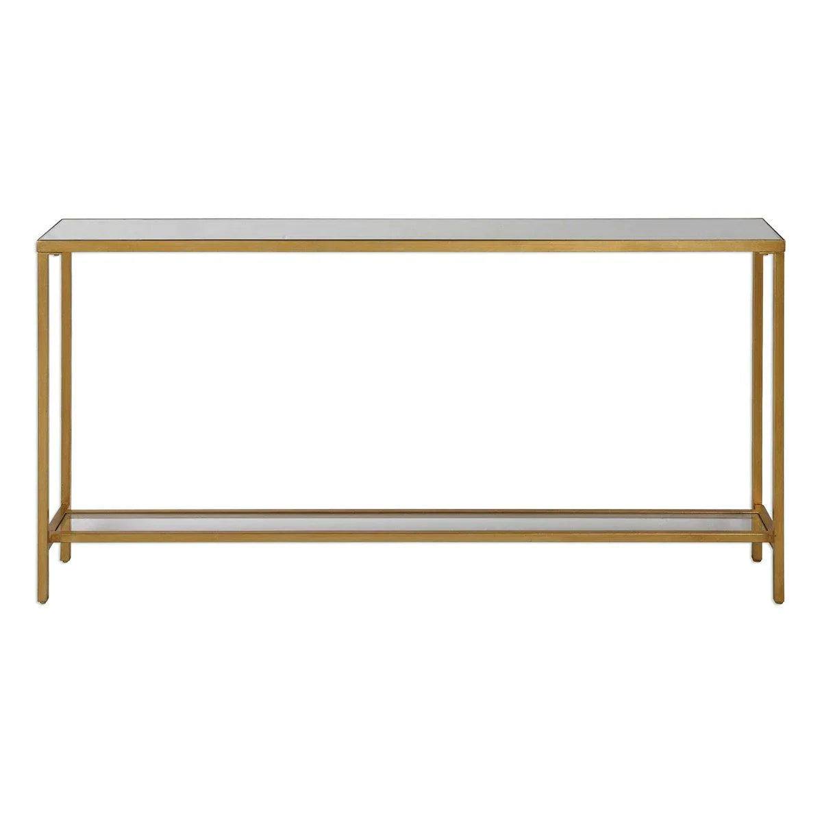 Gold Leaf Console Table with Beveled Mirror Top - Elegant Entryway & Living Room Furniture for Home Decor