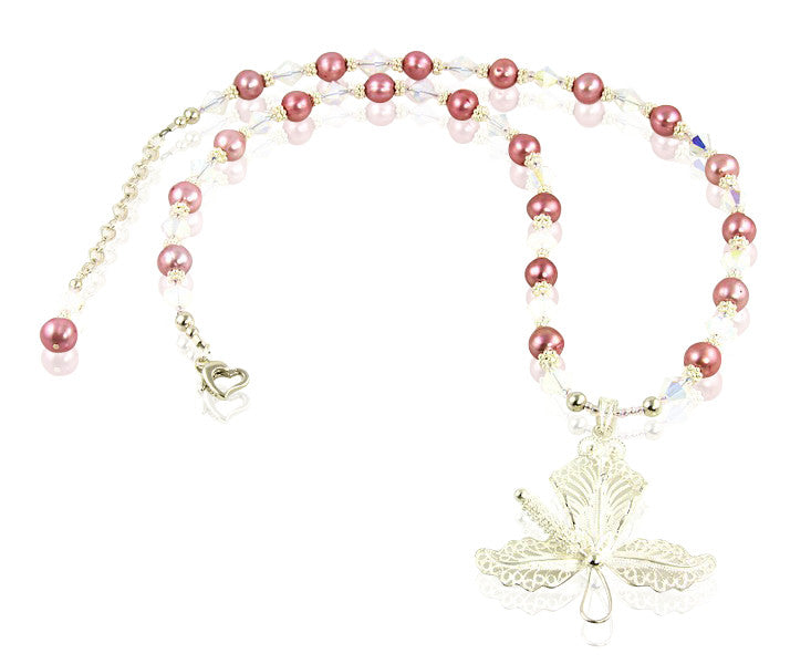 Opal Pink Pearl Hibiscus Beaded Necklace - Elegant Handmade Jewelry for Women, Perfect for Weddings, Parties & Special Occasions