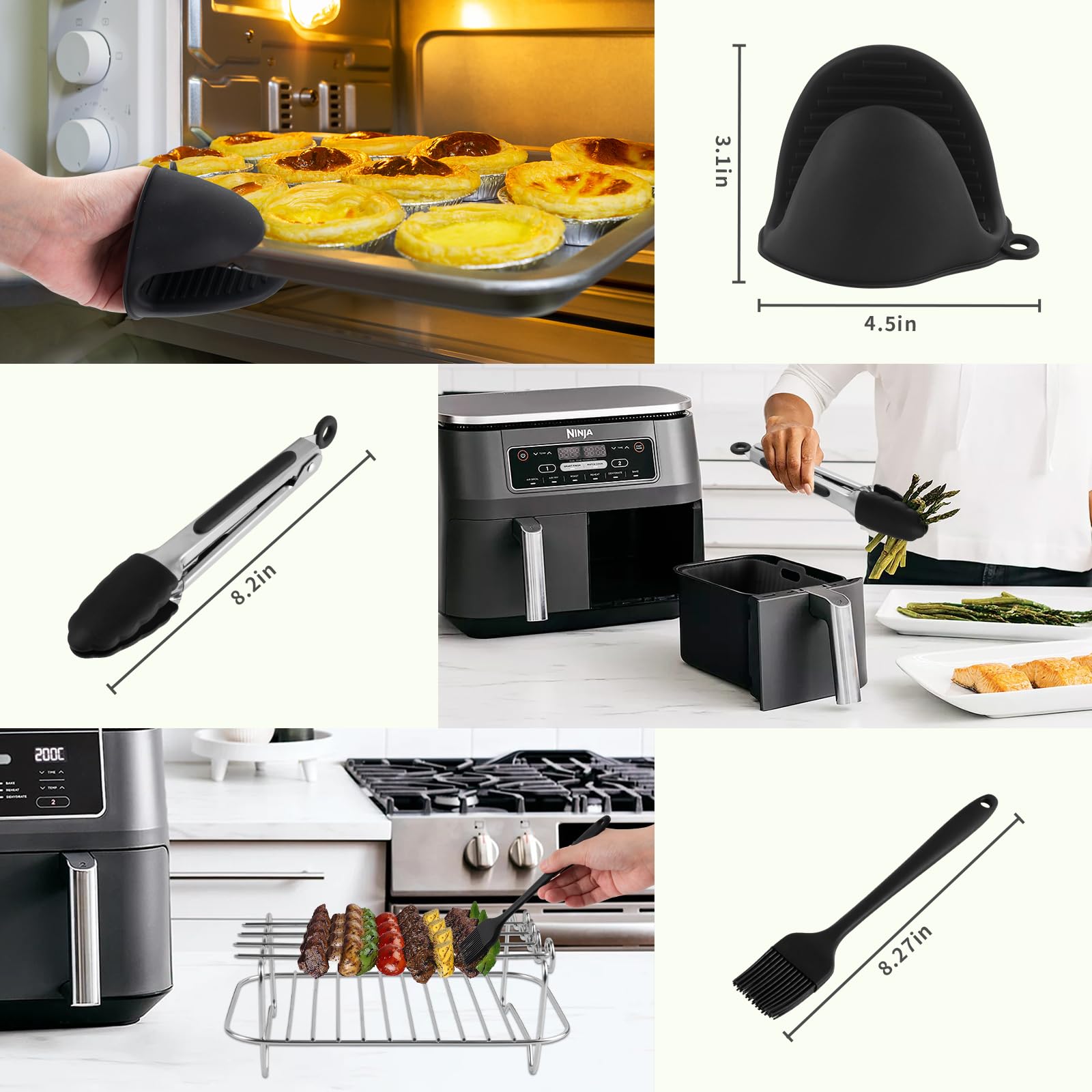 Ninja Air Fryer Accessory Kit - BPA Free, Dishwasher Safe Accessories Set for Ninja AF400EU & AF300EU - Perfect for Healthy Cooking, Meal Prep & Family Dinners (Black)