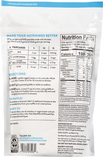 King Arthur Gluten Free Pancake Mix - Non-GMO, Kosher Certified, Easy Breakfast Solution (15 oz) | Fluffy Homemade Pancakes for Allergies & Healthy Lifestyle - Perfect for Family Brunches, Camping Trips & Quick Morning Meals