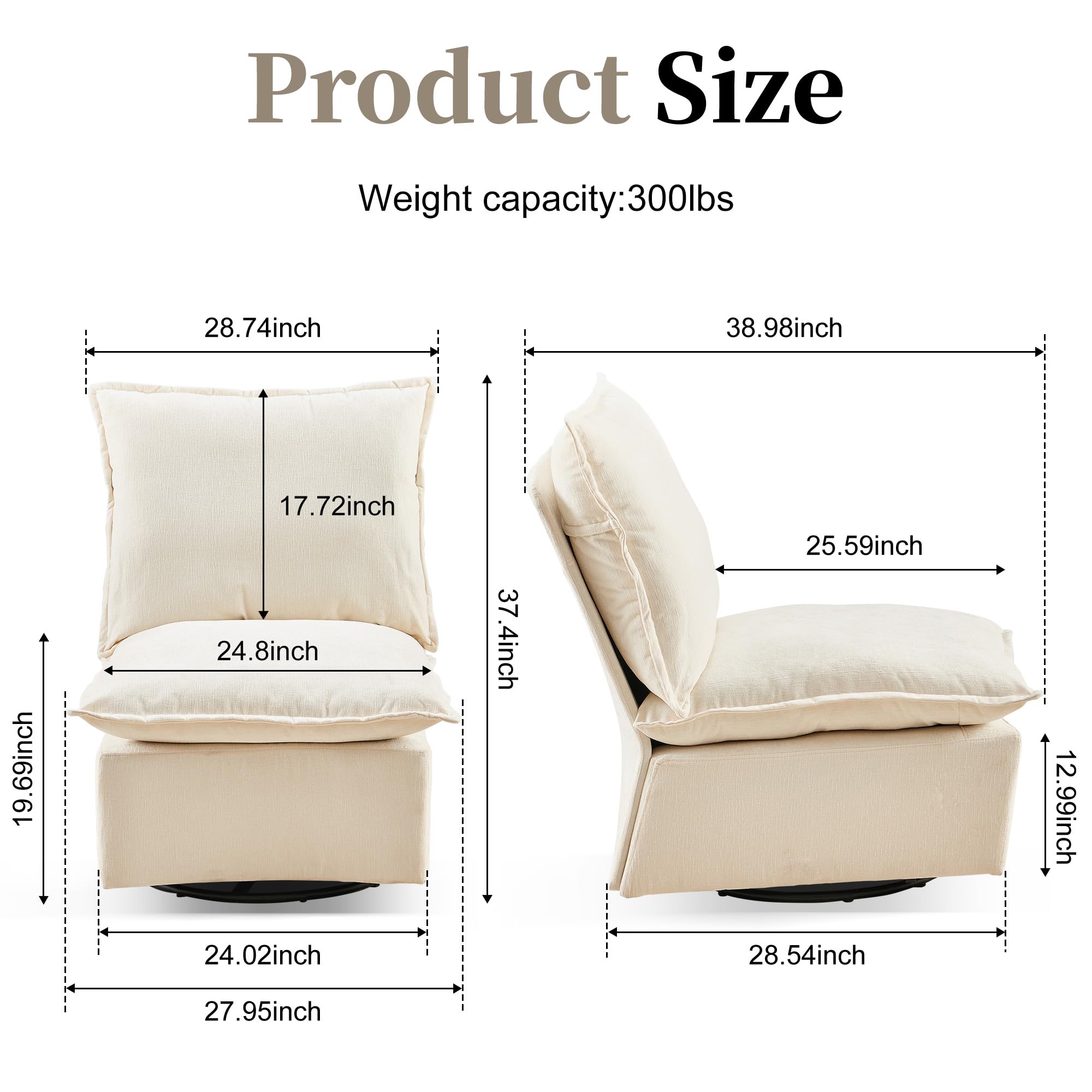 360-Degree Swivel Accent Chairs Set of 2 - Modern Barrel Rocking Chairs with Smooth Rotation for Living Room, Bedroom & Office - Ivory White Upholstered Lounge Chairs - Perfect for Reading Nooks, Conversation Areas and Small Spaces