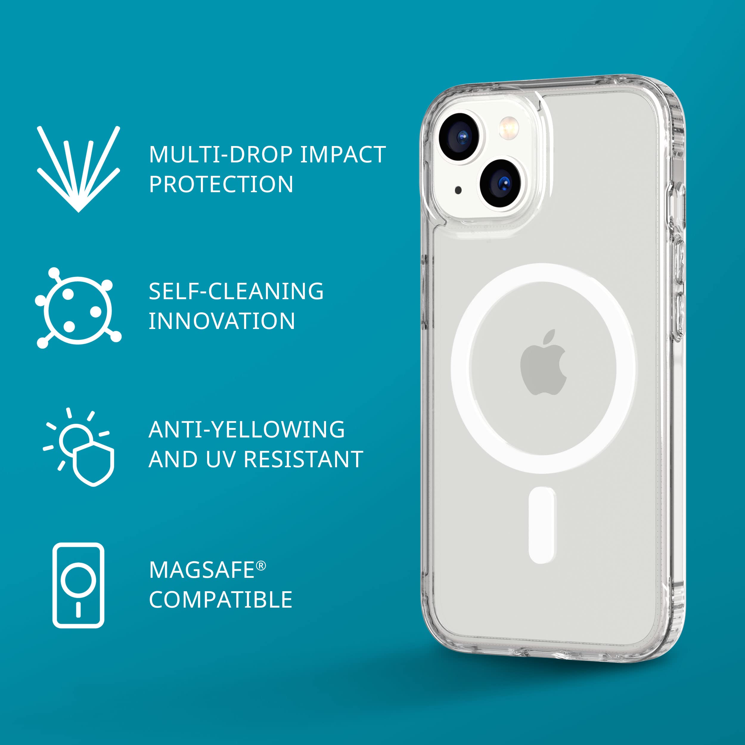 Tech21 iPhone 14 Evo Clear MagSafe Case - Scratch Resistant & Shock Absorbing with 12ft Drop Protection | Slim Protective Cover for Everyday Use, Work & Outdoor Activities