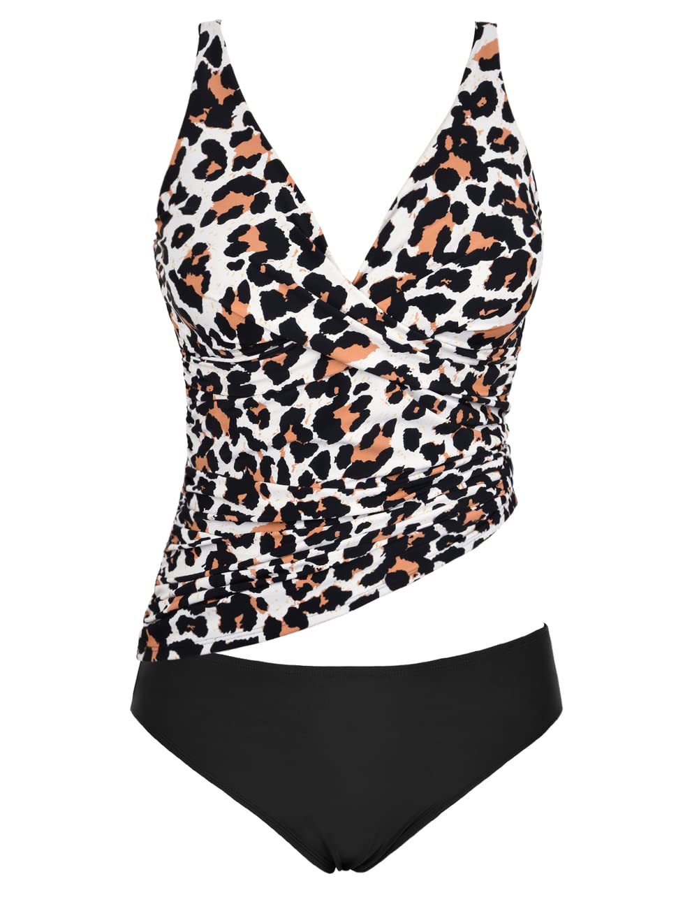 **Hilor Women's Tummy Control Tankini Swimsuits - Front Twist V-Neck Two-Piece Bathing Suit with Shirred Design for Beach & Pool**