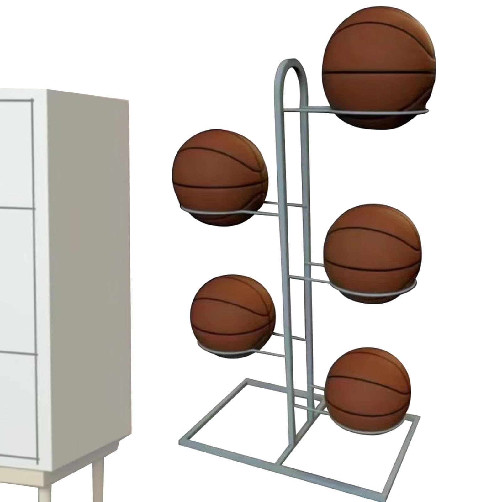 5-Tier Vertical Basketball Storage Rack - Multi-Functional Sports Ball Organizer Stand for Volleyball & Basketball - Perfect for Home, Gym, and Sports Equipment Organization