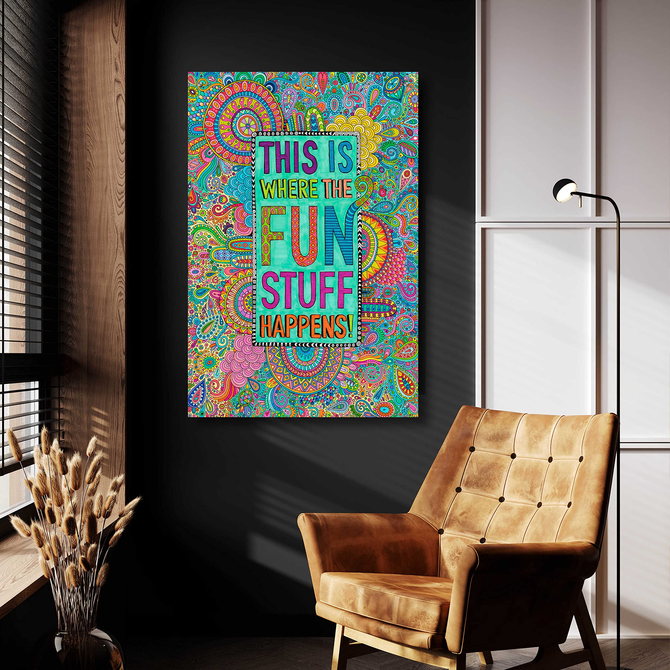Hello Angel 'This is Where the Fun Stuff Happens' Acrylic Glass Wall Art - 24x36 Inches Modern Home Decor for Living Room, Bedroom & Office