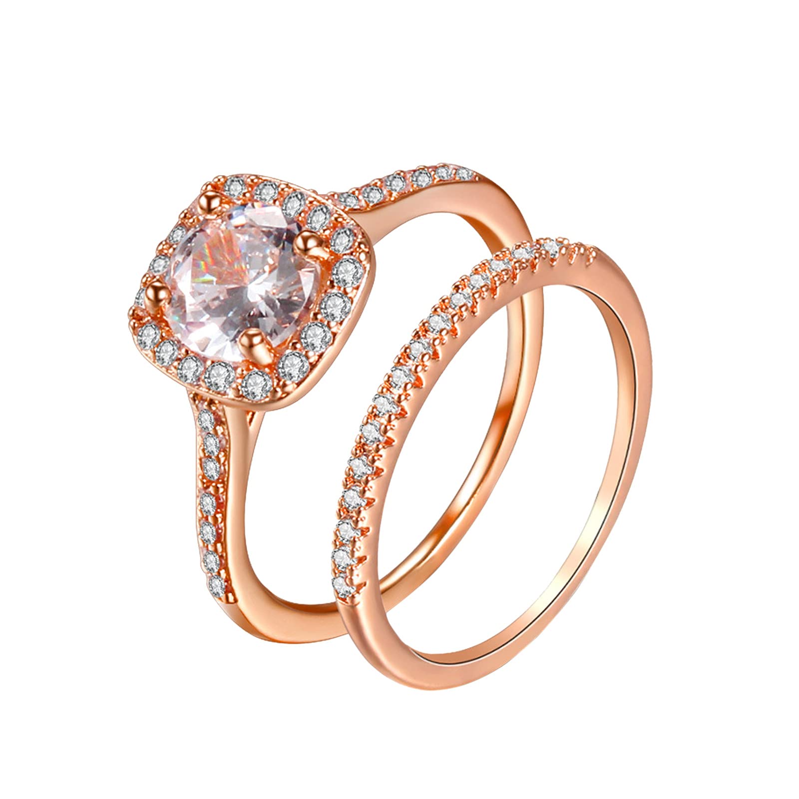 6-10 Size White Rhinestone Rose Gold Wedding Ring Set for Women - Elegant Two-Piece Bridal Jewelry, Silver Thumb Rings (Rose Gold, Size 7) | Perfect for Engagement, Anniversary & Special Occasions