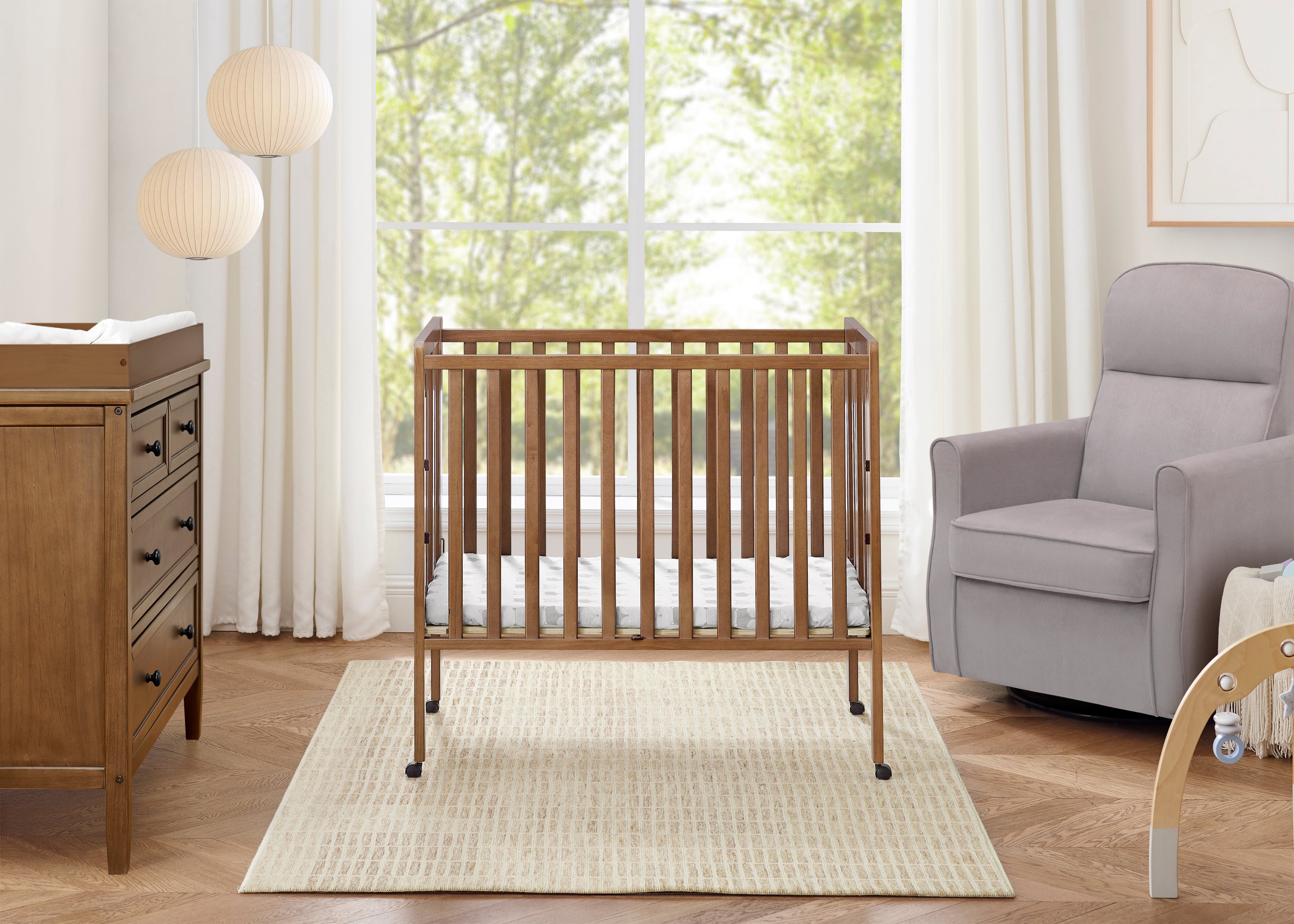 Lee Portable Folding Mini Crib with 1.5 Inch Mattress - Lightweight Travel Crib for Babies & Toddlers - Perfect for Home, Travel, and Daycare Use