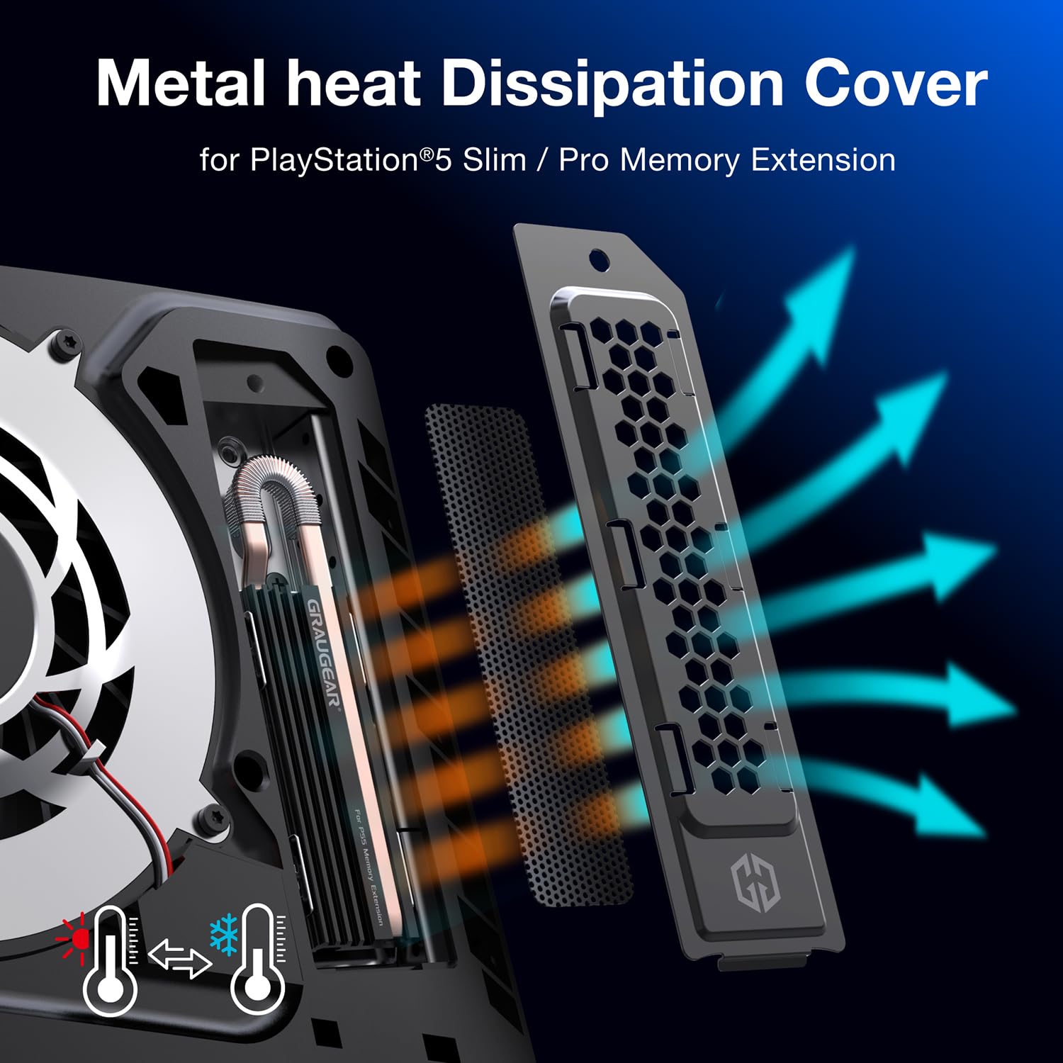 GRAUGEAR Metal Heat Dissipation Cover for PS5 Pro/Slim M.2 SSD Expansion Slot | Compatible with PS5 NVMe SSD with Heatsink | Enhanced Cooling with Breathable Cellular Design | Dust Proof Protection (Black) | Perfect for Gaming, Streaming & Extended Play Sessions