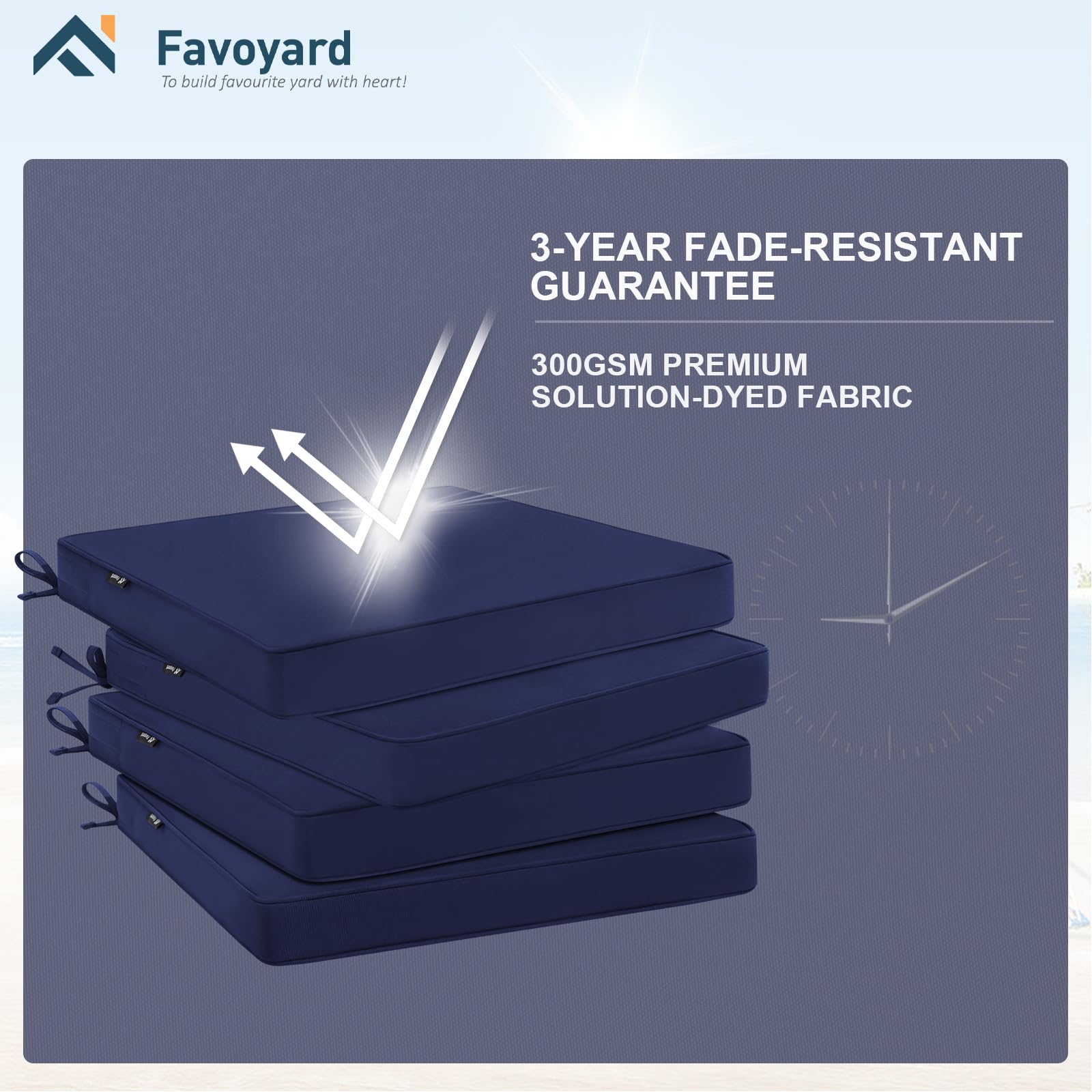Favoyard 19x19 Inch Outdoor Chair Cushions Set of 4 - Waterproof Patio Furniture Cushions with Hidden Zipper & Straps, Fade Resistant for 3 Years - Perfect for Dining Chairs, Garden Seating, Poolside Lounging and Backyard Relaxation