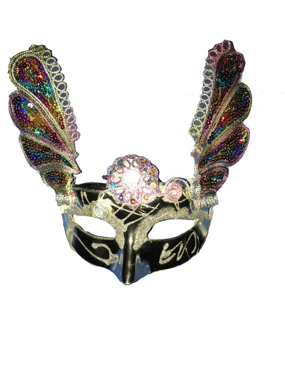 PartyClub of America Long Eared Sparkling Masquerade Half Mask - Elegant Venetian Style Costume Accessory for Mardi Gras, Halloween Parties & Ballroom Events
