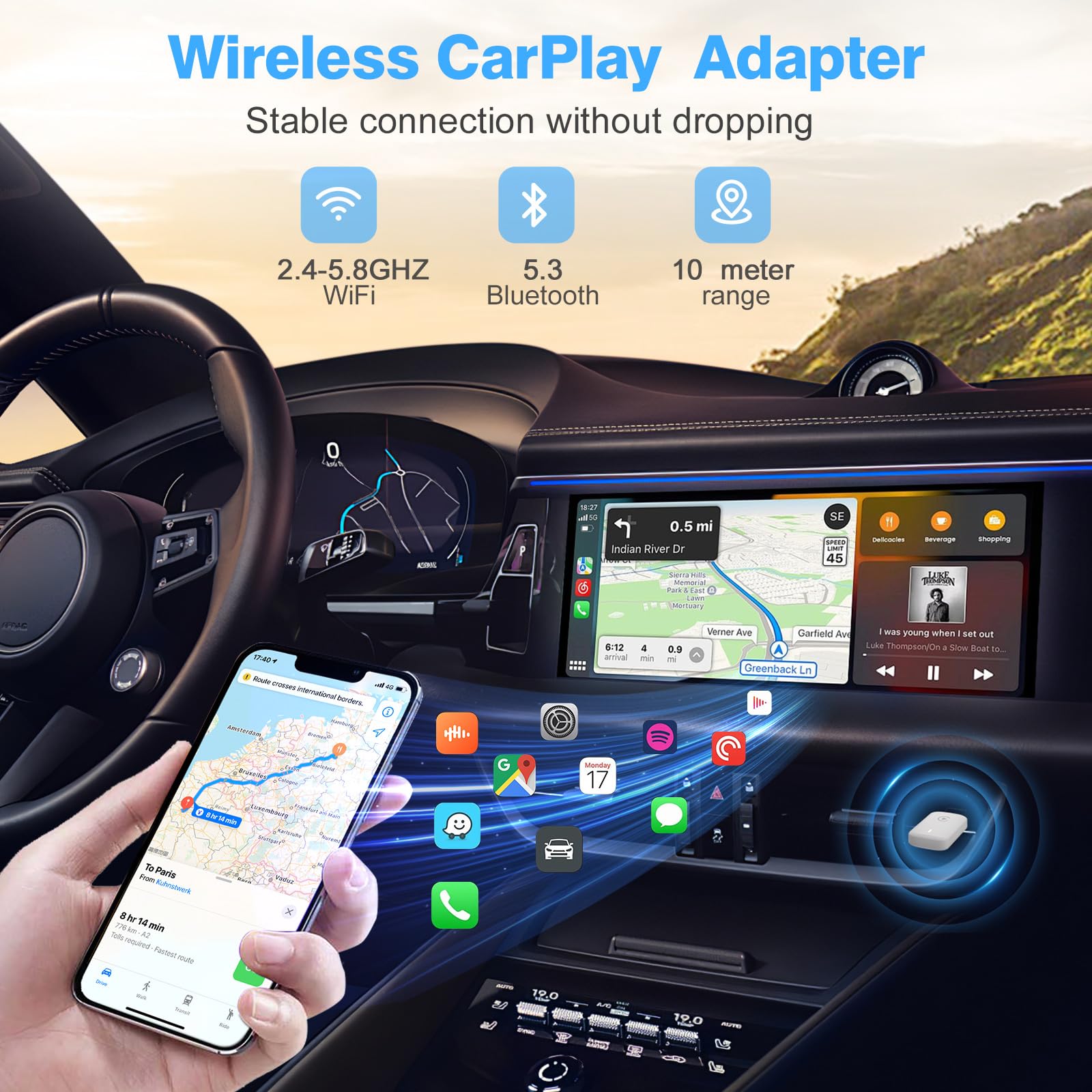 Wireless CarPlay Adapter for iPhone 2025 - Convert Wired to Wireless CarPlay Dongle - Mini USB & USB-C/Type-C Adapter with Extension Cable - White - Perfect for Seamless iPhone Connectivity in Car