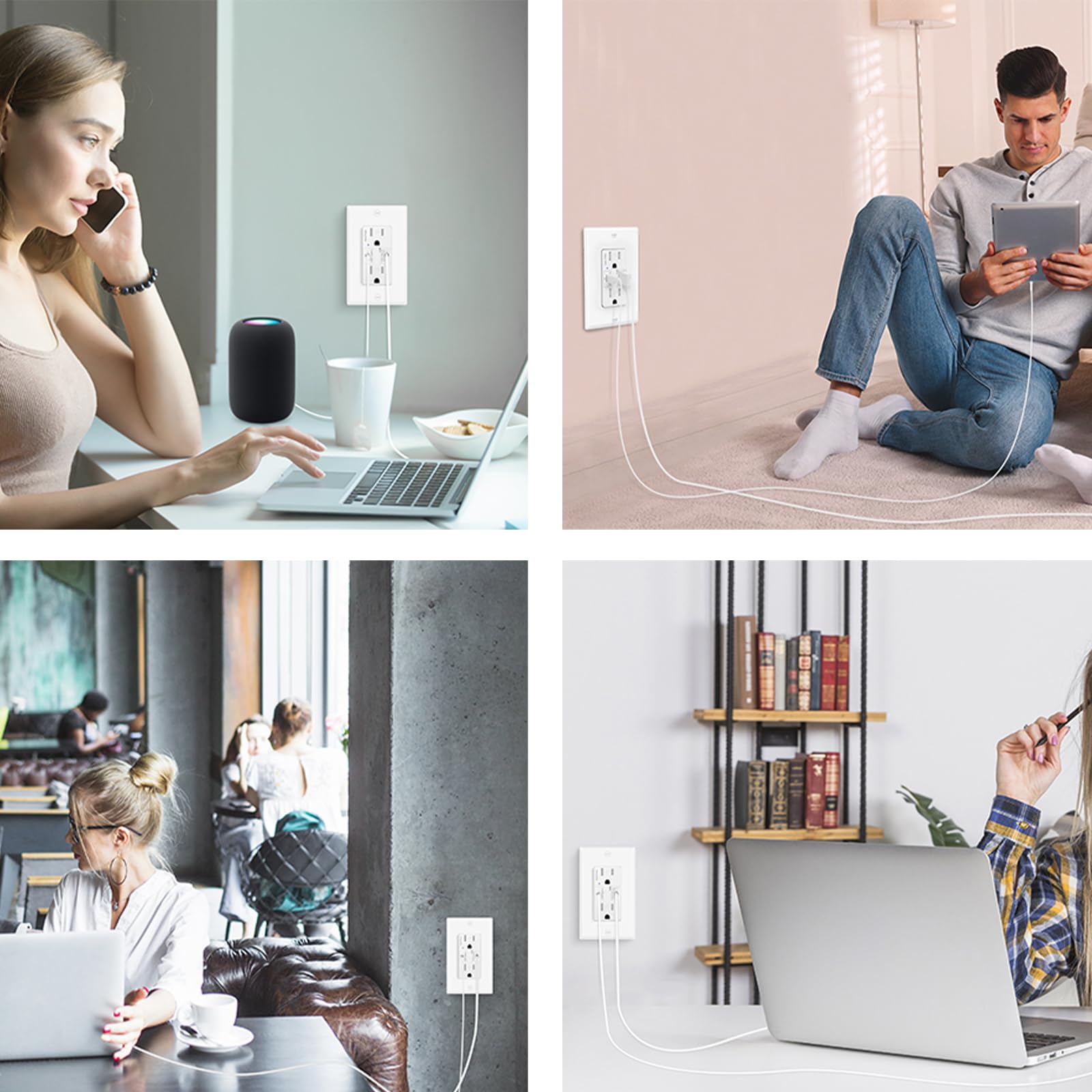 Fast Charge USB C Outlet 24W PD - 15A Wall Outlet with 4.8A USB A/C Ports for Home & Office