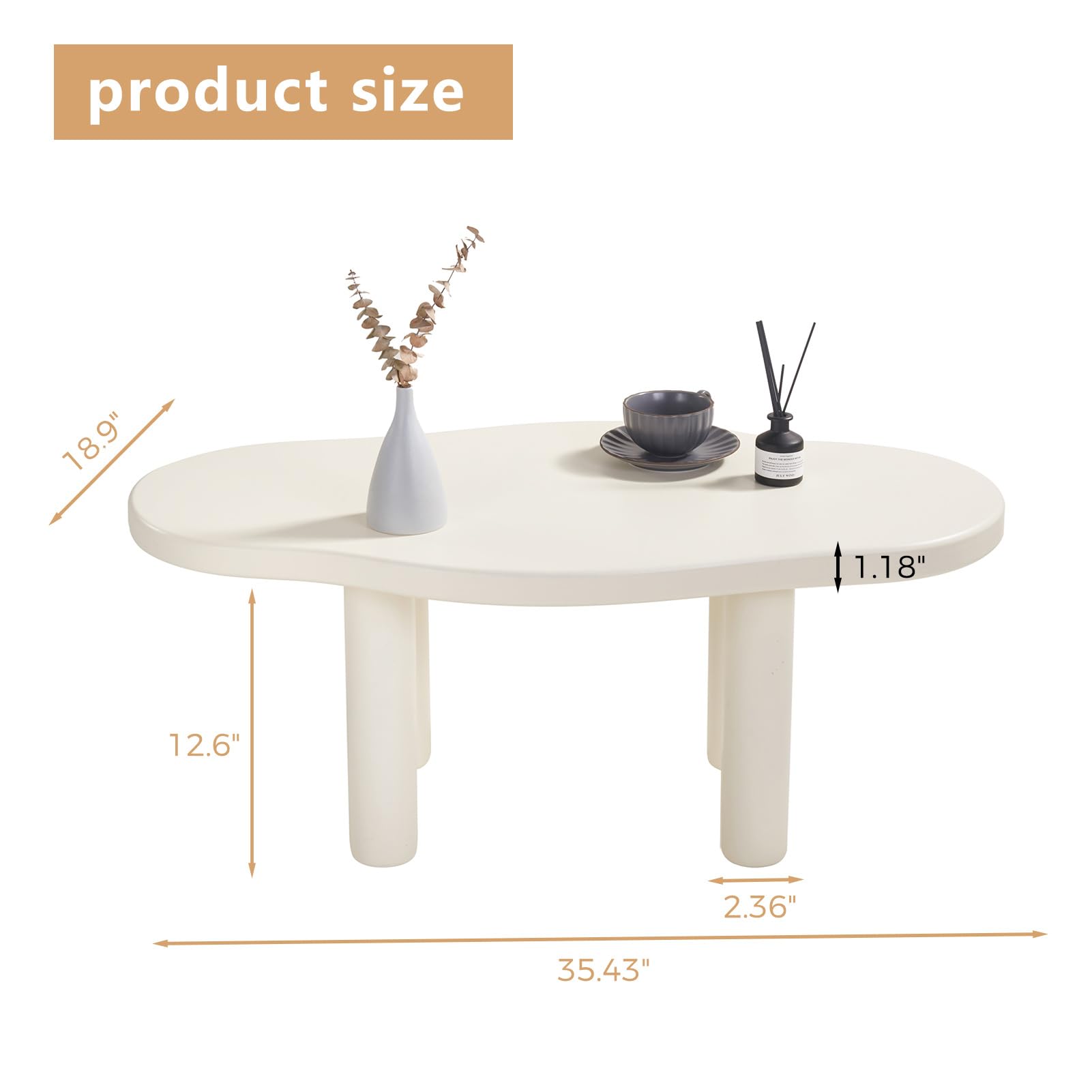 MAXYOYO White Cloud Coffee Table - Unique Irregular Shape with 4 Sturdy Legs | Modern Living Room Centerpiece for Small Spaces & Cozy Home Decor