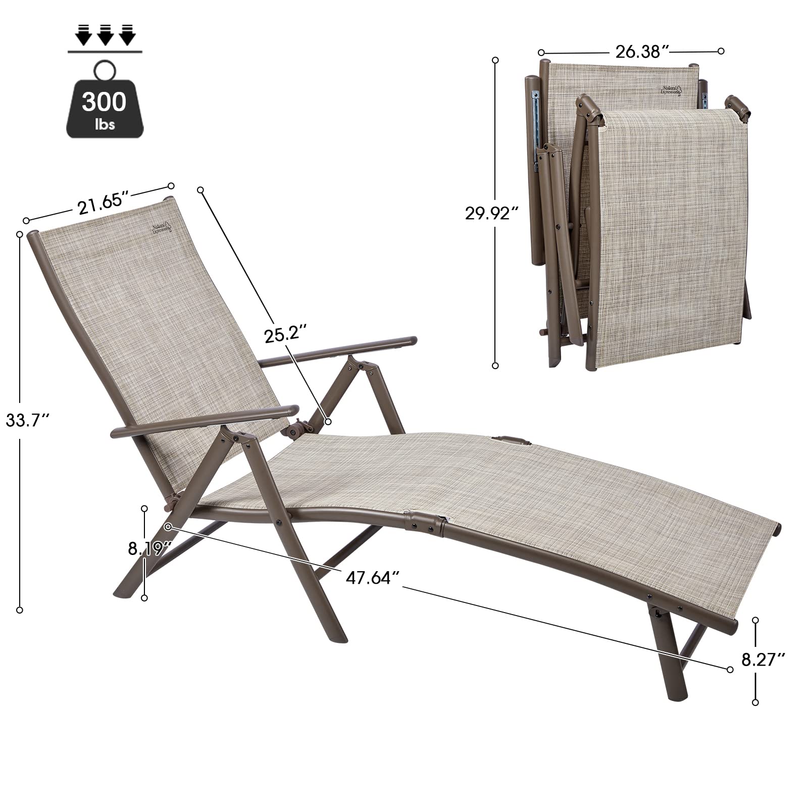 Premium Aluminum Adjustable Folding Recliner Chair - Outdoor Chaise Lounge for Poolside, Beach, Backyard & Lawn - Heavy Duty 300 lbs Capacity - Perfect for Sunbathing, Relaxing & Outdoor Lounging