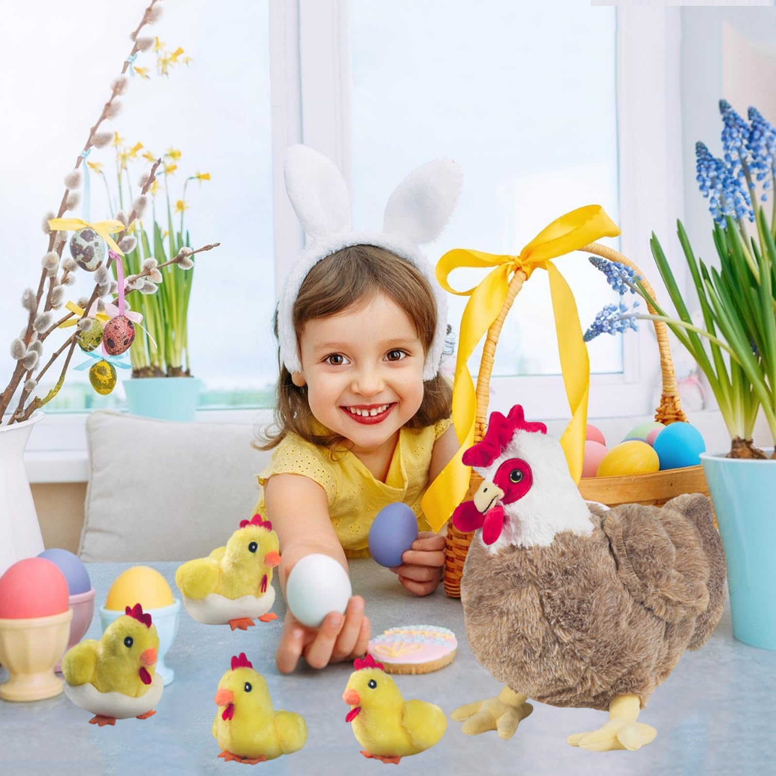 9 in 1 Plush Chicken Toy Set with Egg-Laying Hen, Baby Chicks & Hen House - Stuffed Animal for Kids Easter, Spring & Birthday Parties - Fun Educational Toy for Pretend Play & Gift Giving