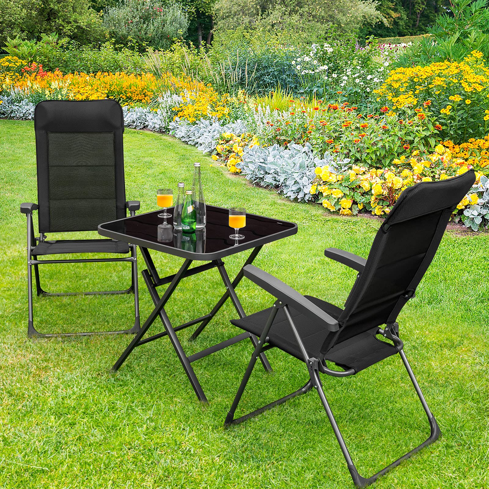 Giantex Set of 2 Folding Patio Dining Chairs - Adjustable Backrest & Headrest Outdoor Lawn Chairs - Portable Armchairs for Camping, Poolside, Garden, Backyard & Porch - Perfect for Relaxing, Sunbathing & Outdoor Dining