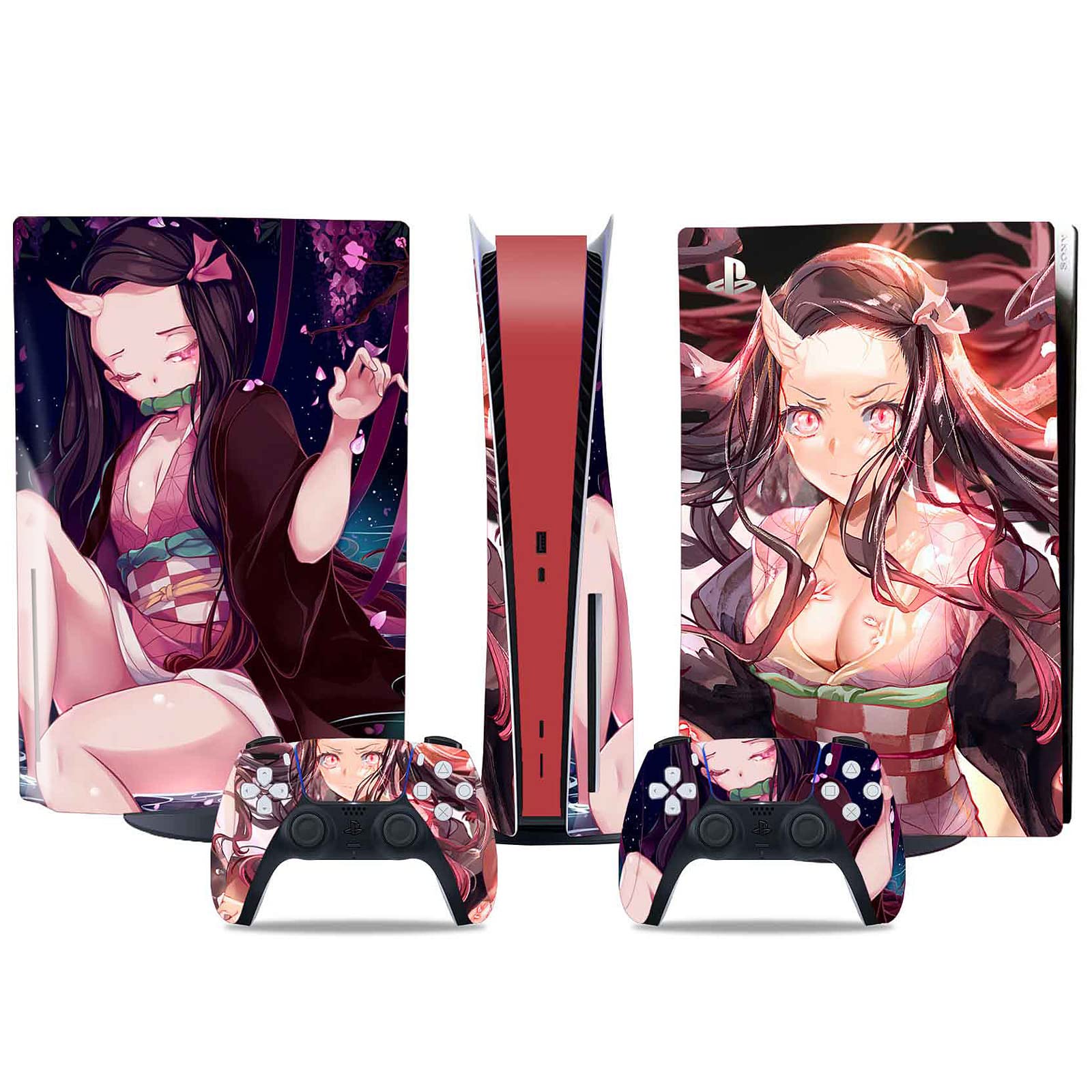 Anime Nezuko Kamado PS5 Console & Controller Skin Set - Matte Finish Vinyl Wrap Sticker Full Decal for Sony PlayStation 5 Disc Version - Perfect for Gaming Setup & Anime Lovers Collection