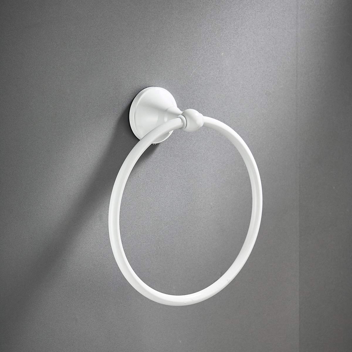 Antique Brushed White Round Bathroom Towel Ring Holder - Vintage Style Hand & Bath Towel Hanger for Modern & Classic Bathroom Decor (White) - Perfect for Spa, Guest Bathrooms & Luxury Hotel Style Decor