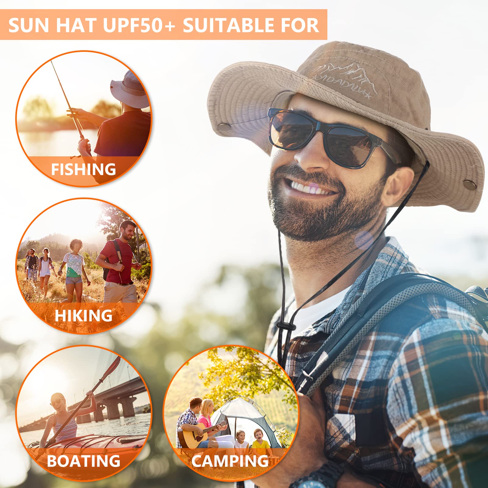 UPF 50+ Sun Hat for Men & Women - Wide Brim Bucket Fishing Hat with Neck Flap, Safari Boonie Hat for Outdoor Activities, Beach, Hiking, and Travel